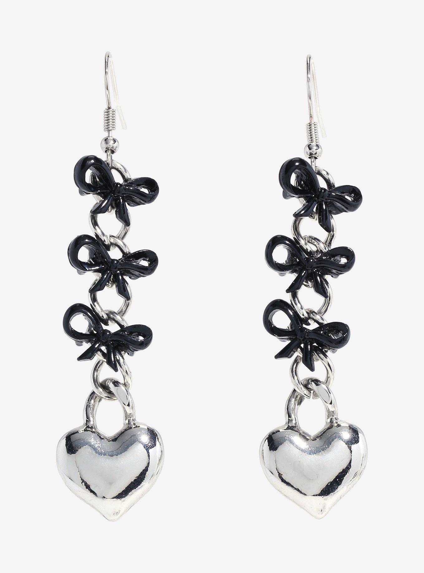 Sweet Society® Silver Heart Ribbon Earrings, , hi-res