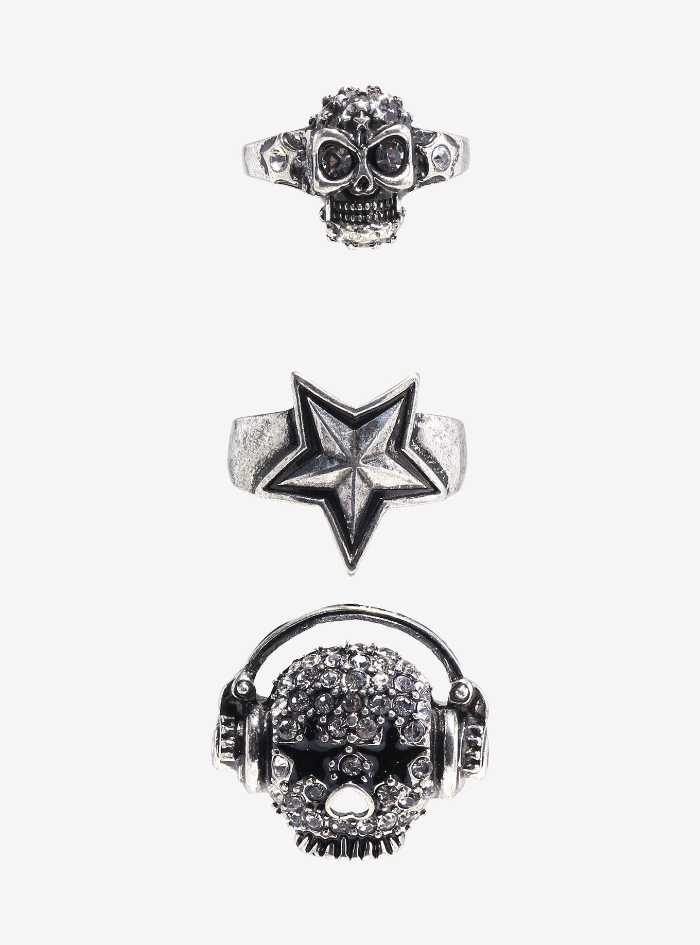 Social Collision® Rhinestone Skull Ring Set, , alternate