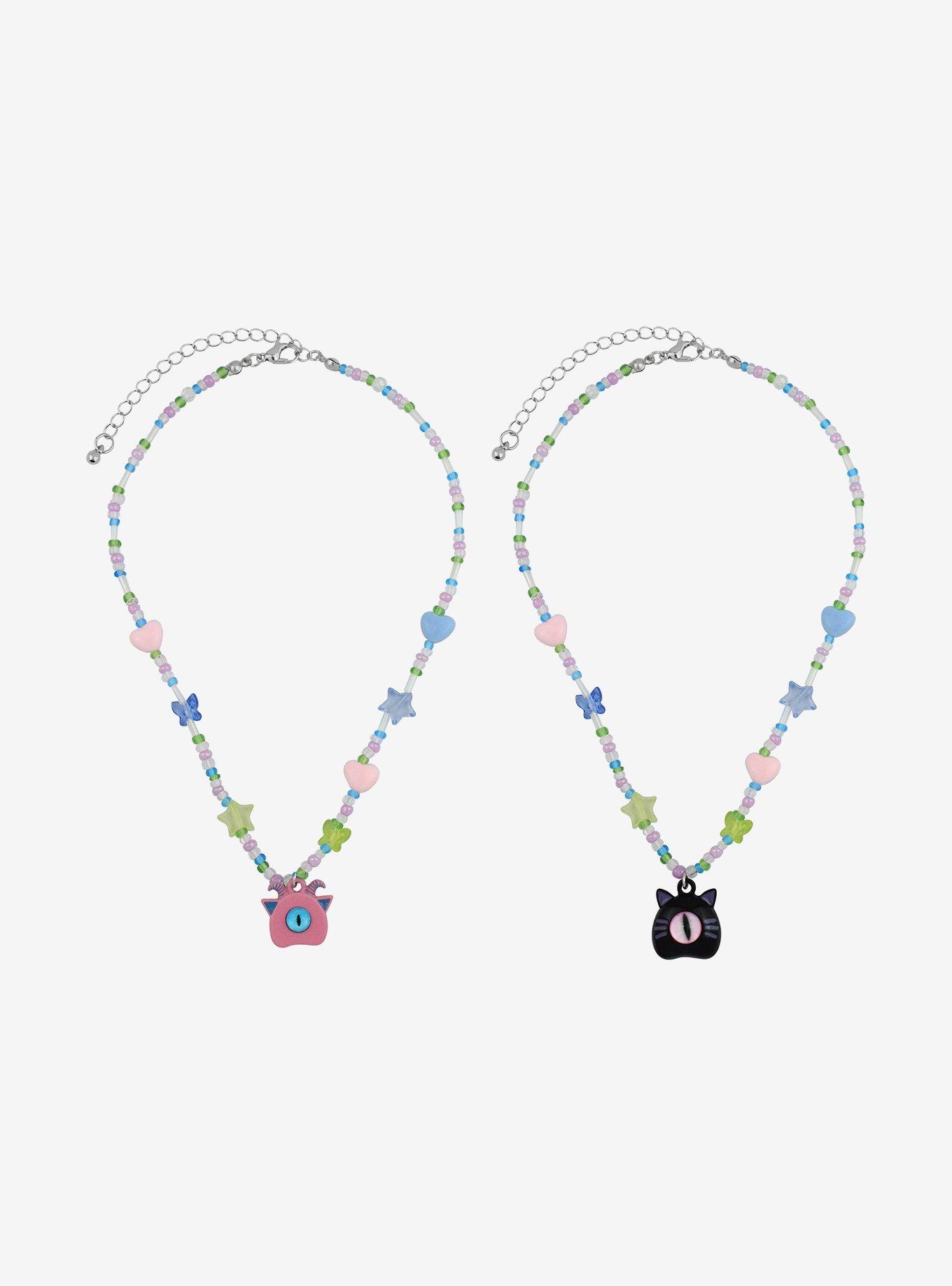 Cat Monster Pastel Beaded Best Friend Necklace Set, , hi-res