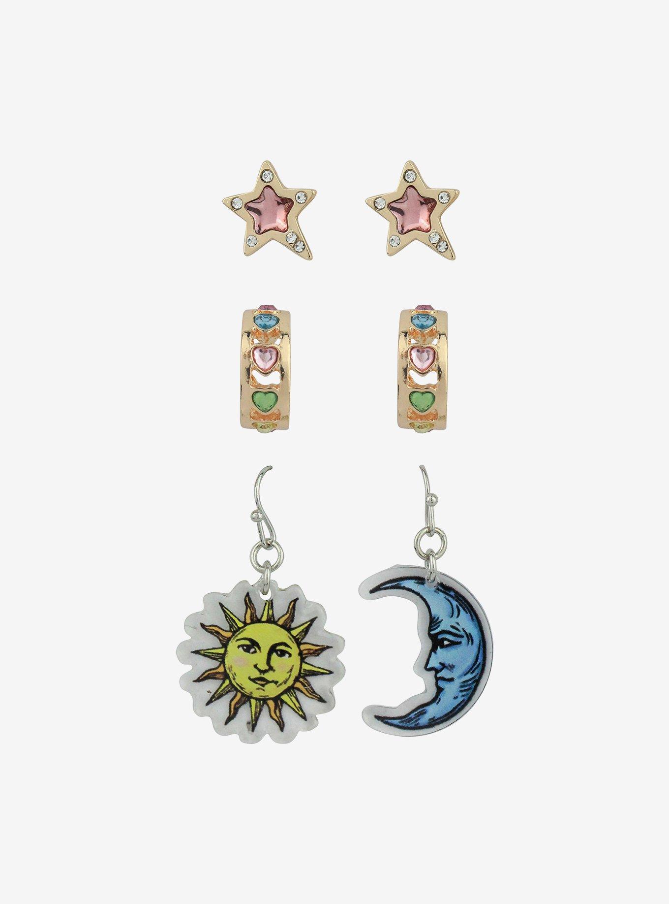 Cosmic Aura Moon Sun & Stars Jeweled Earring Set, , alternate