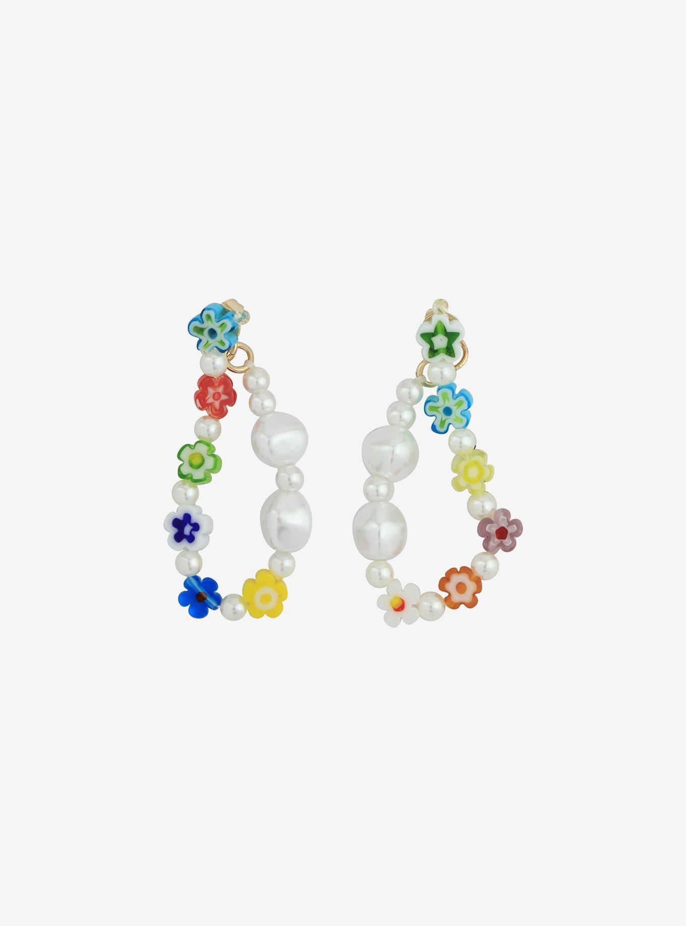 Sweet Society® Flower Beaded Front-Back Hoop Earrings, , hi-res