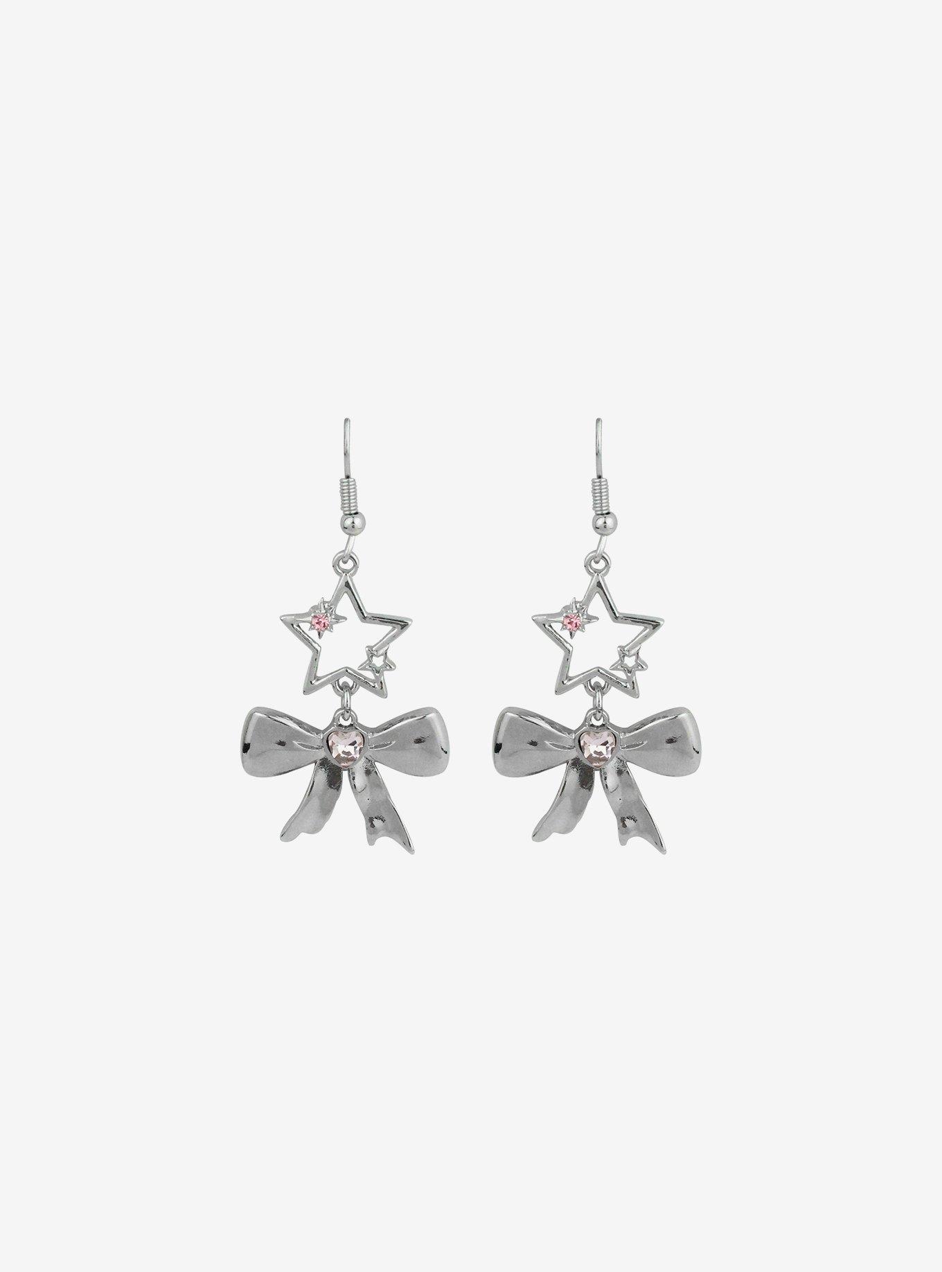 Social Collision® Silver Star Bow Drop Earrings