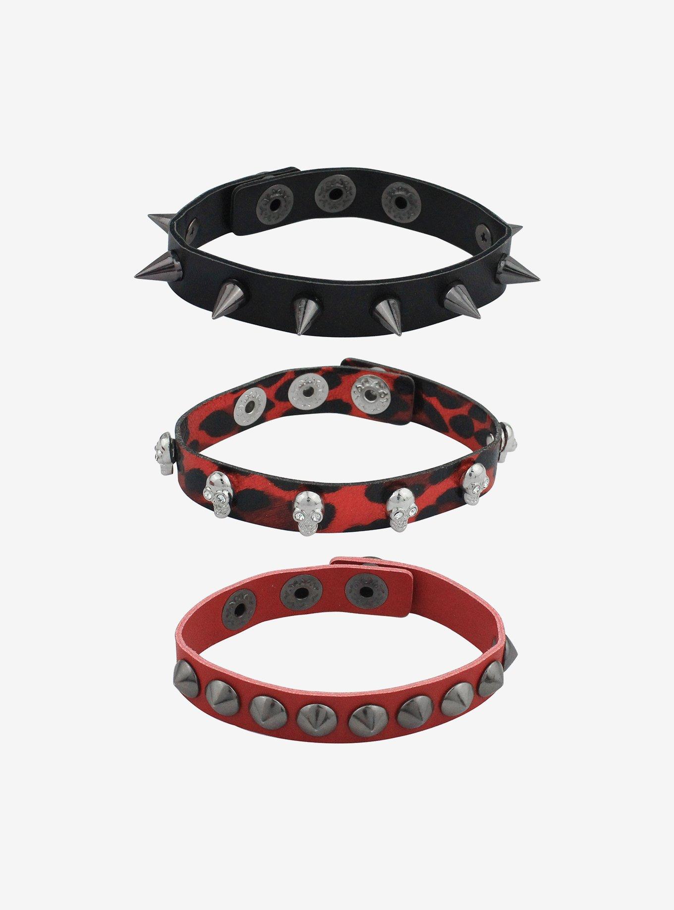 Social Collision® Leopard Print & Red Studded Bracelet Set