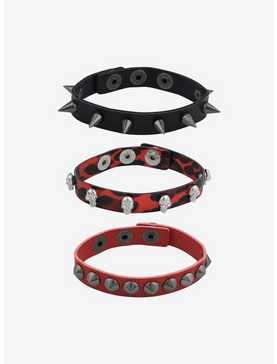 Social Collision® Leopard Print & Red Studded Bracelet Set, , hi-res