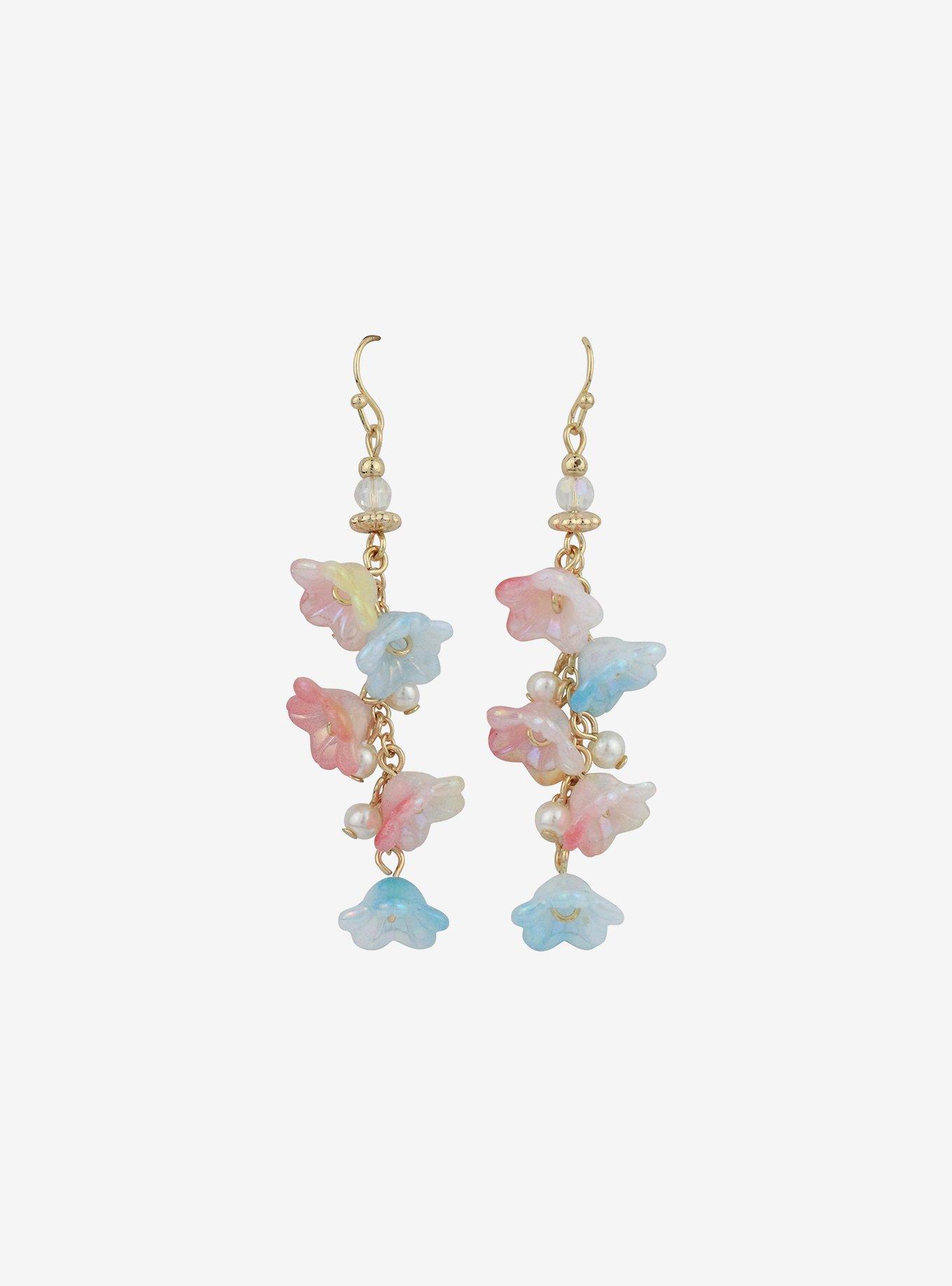 Thorn & Fable® Pink & Blue Lily Drop Earrings, , alternate