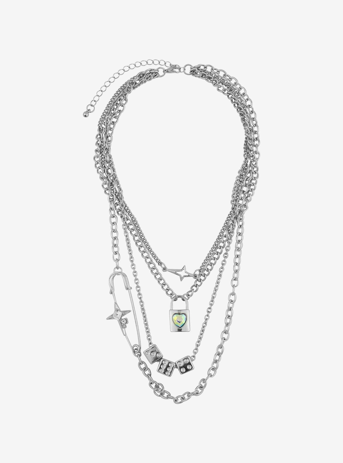 Social Collision® Padlock Dice Chain Layered Necklace, , hi-res