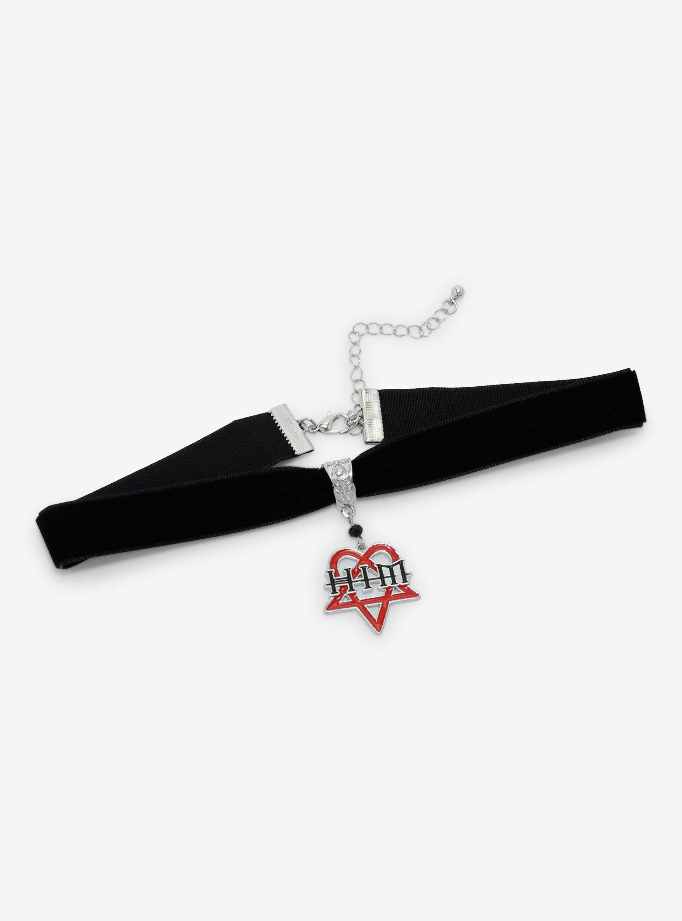 HIM Heartagram Symbol Velvet Choker, , hi-res