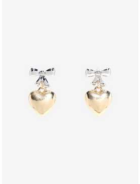 Social Collision® Gold Heart Bow Earrings, , hi-res