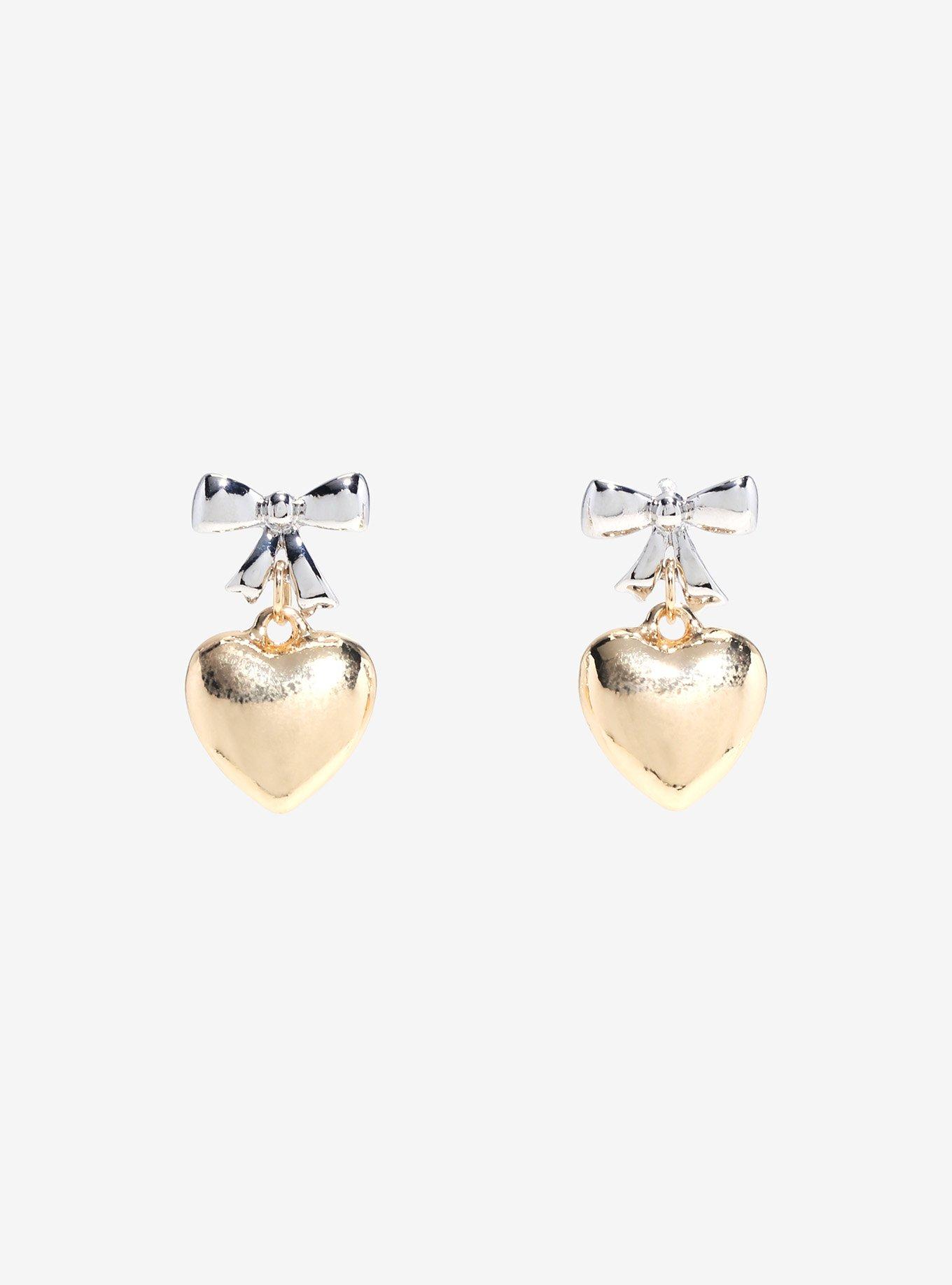 Social Collision® Gold Heart Bow Earrings, , hi-res