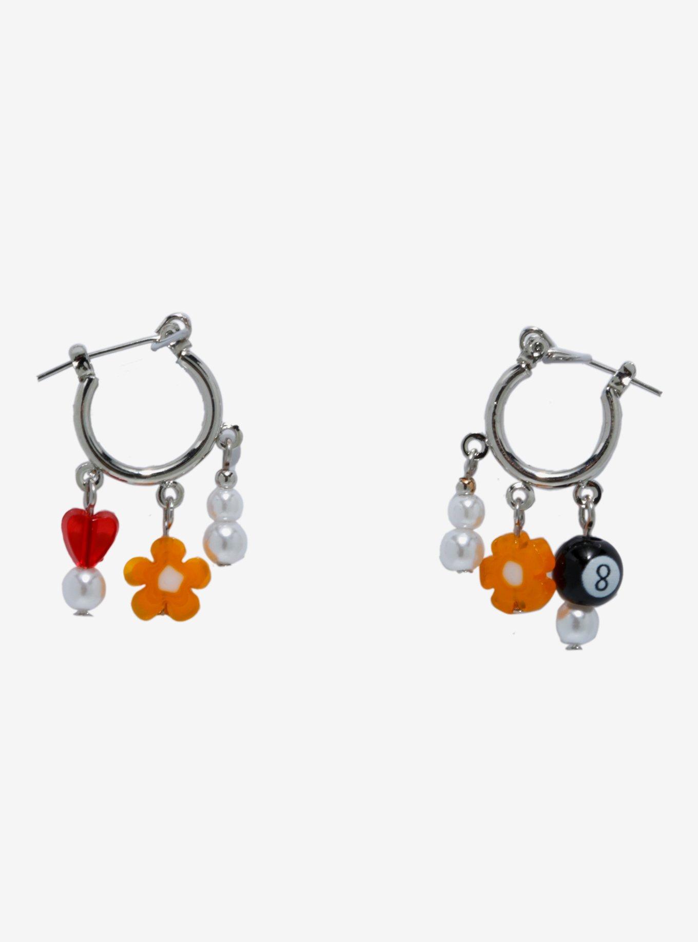 Sweet Society® 8 Ball Flower Bead Mismatched Huggie Hoops
