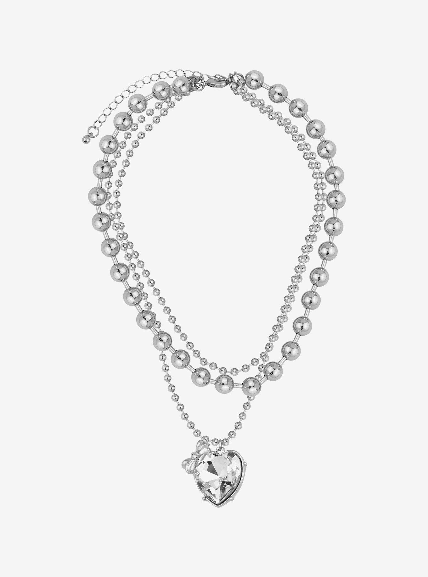 Social Collision Heart Layered Ball Chain Choker, , hi-res