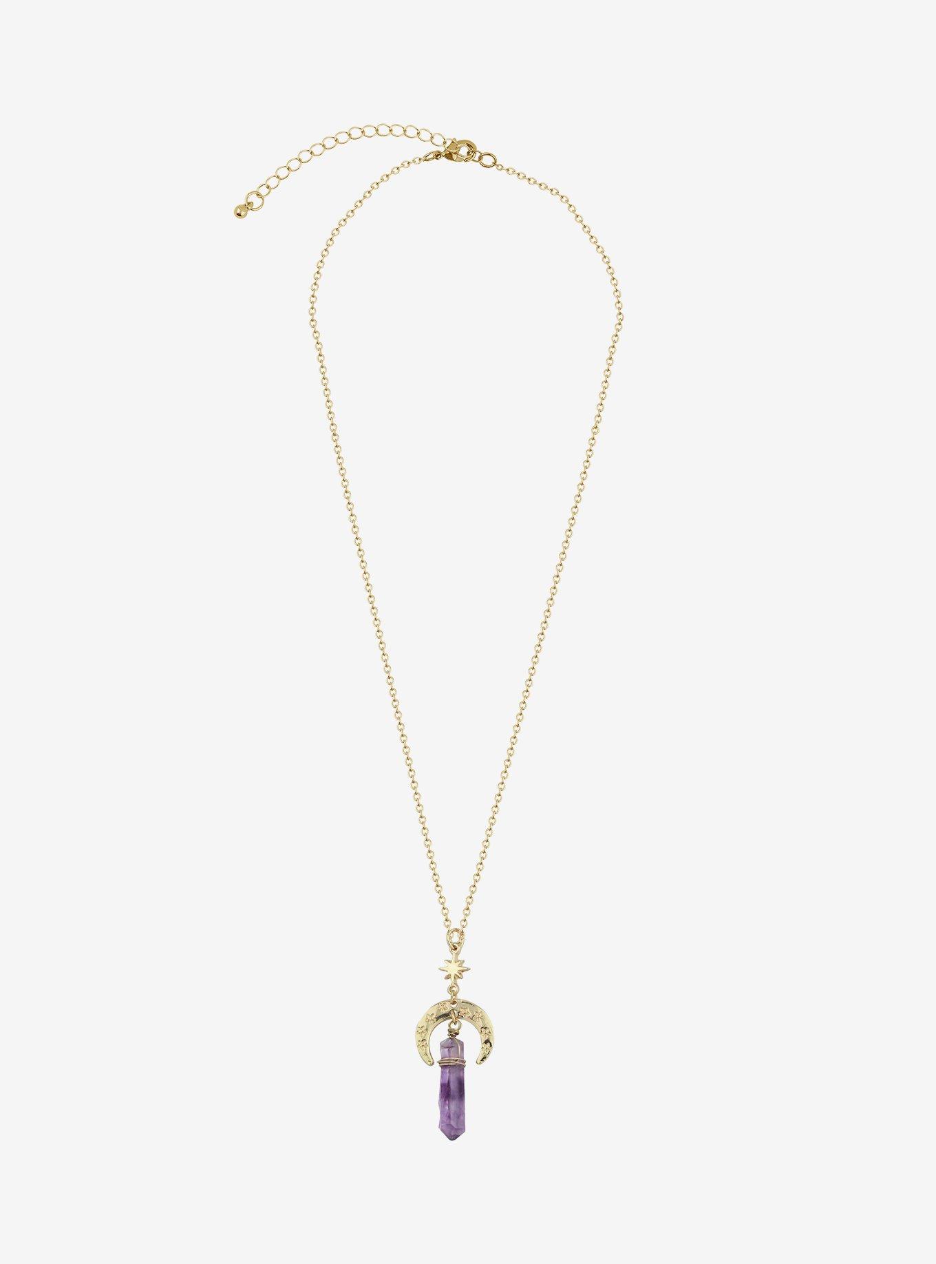 Cosmic Aura® Crescent Moon Purple Crystal Necklace, , hi-res