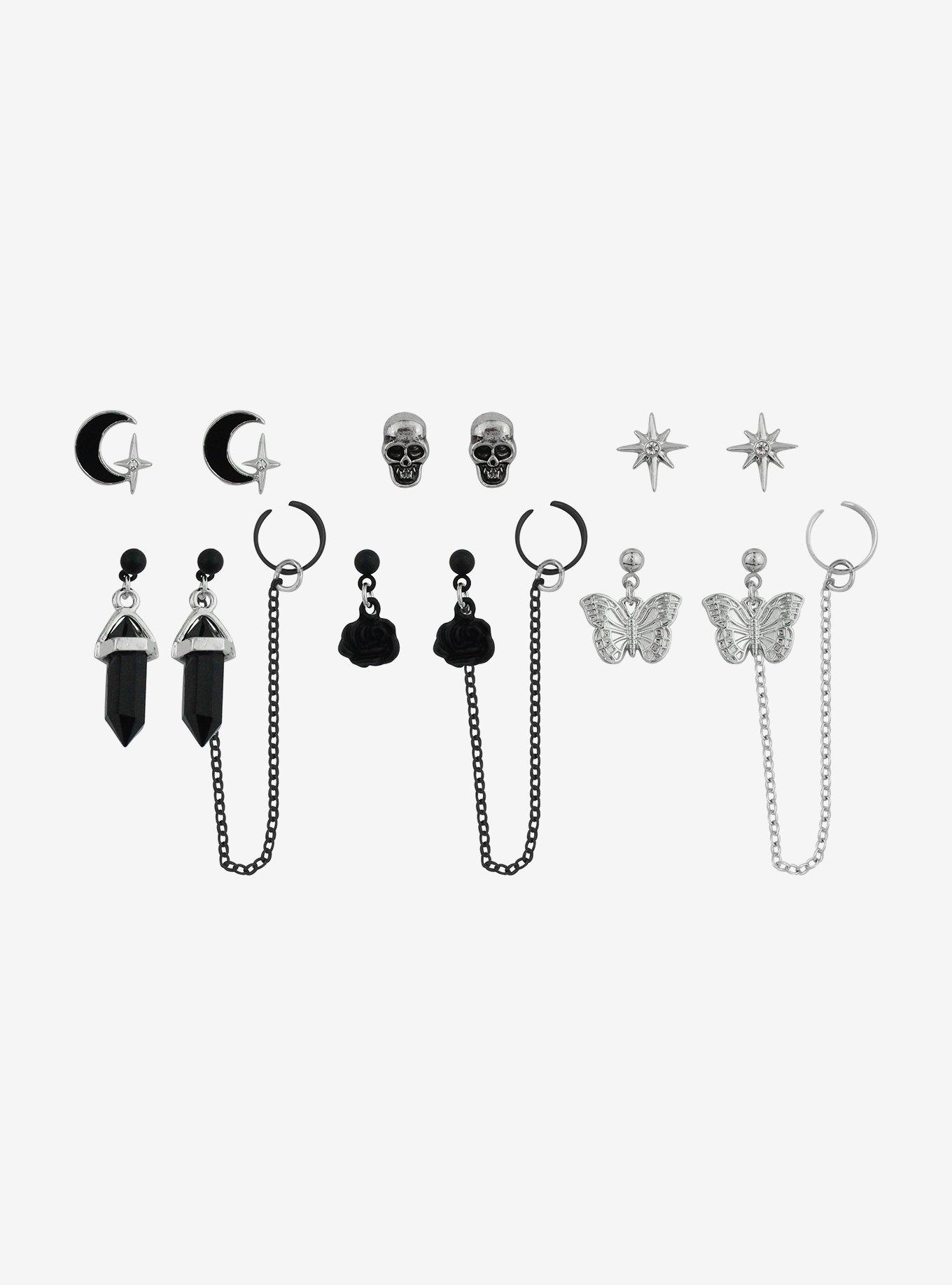 Cosmic Aura® Gothic Celestial Skull Cuff Earring Set, , hi-res