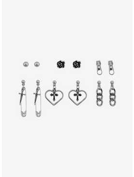 Social Collision® Heart Cross Chain Earring Set, , hi-res