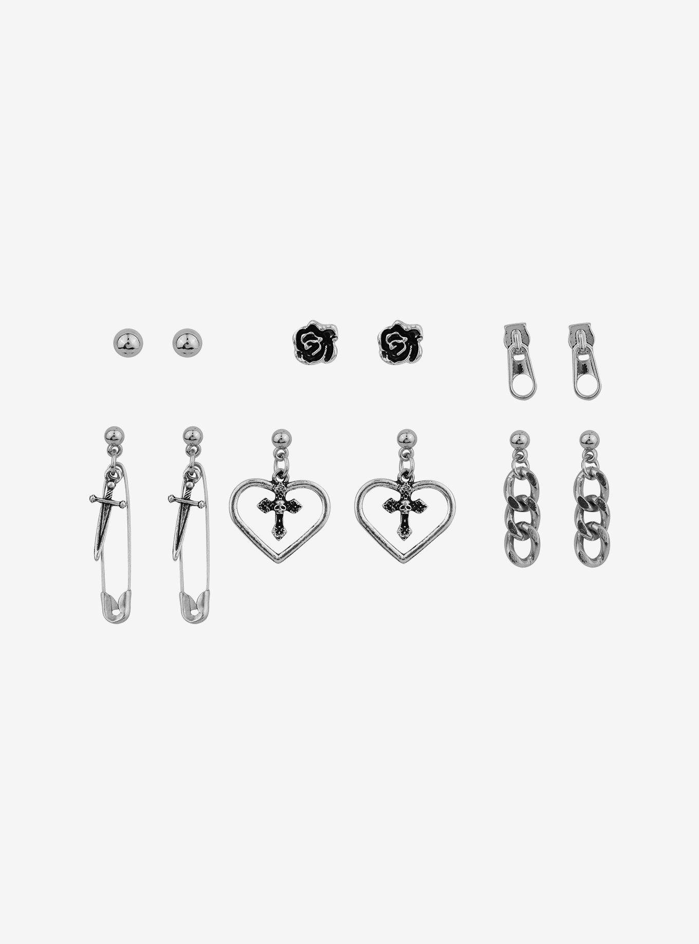 Social Collision® Heart Cross Chain Earring Set, , hi-res