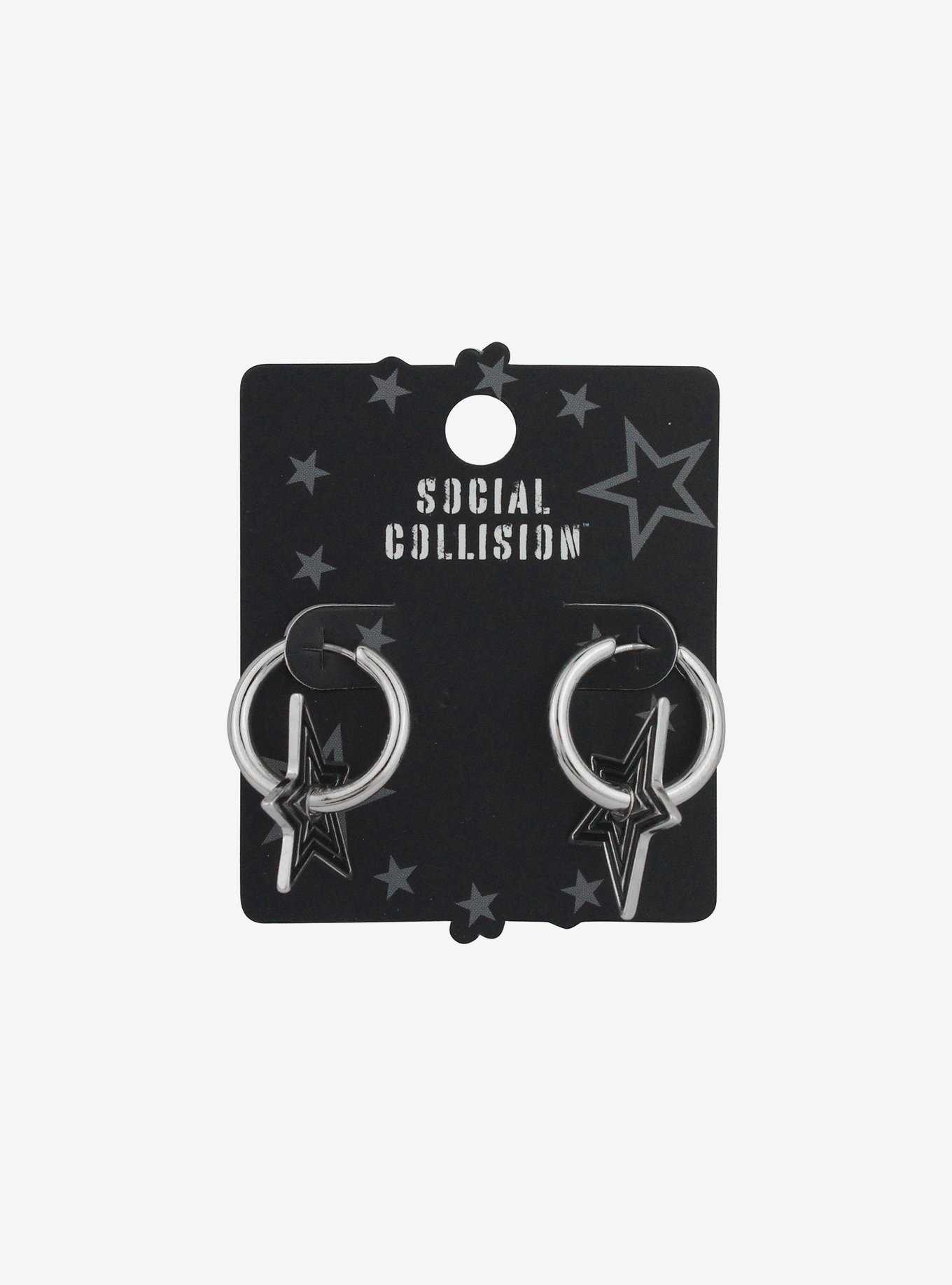 Social Collision® Star Outline Huggie Hoops, , hi-res