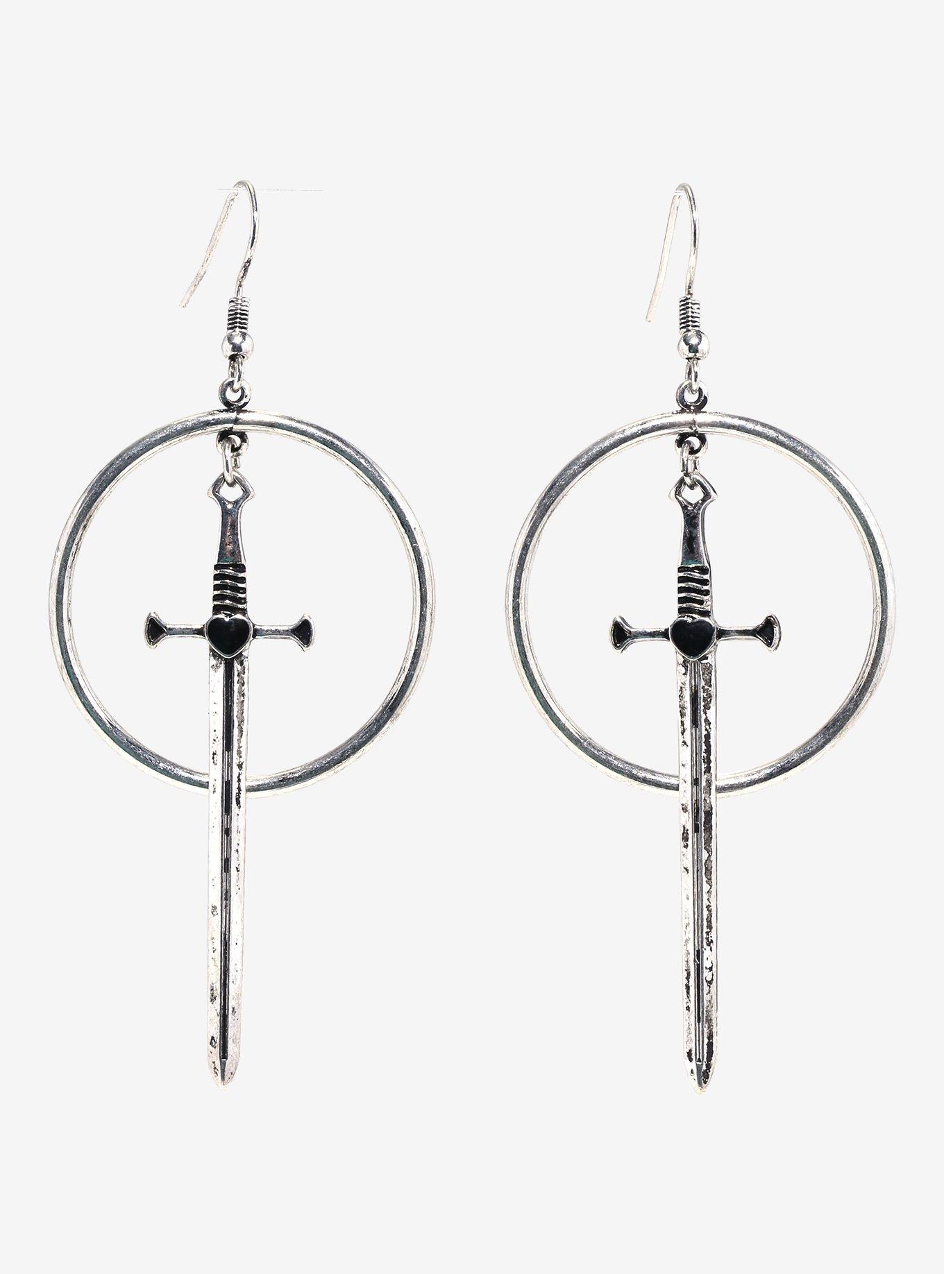 Social Collision® Sword Circle Drop Earrings, , hi-res