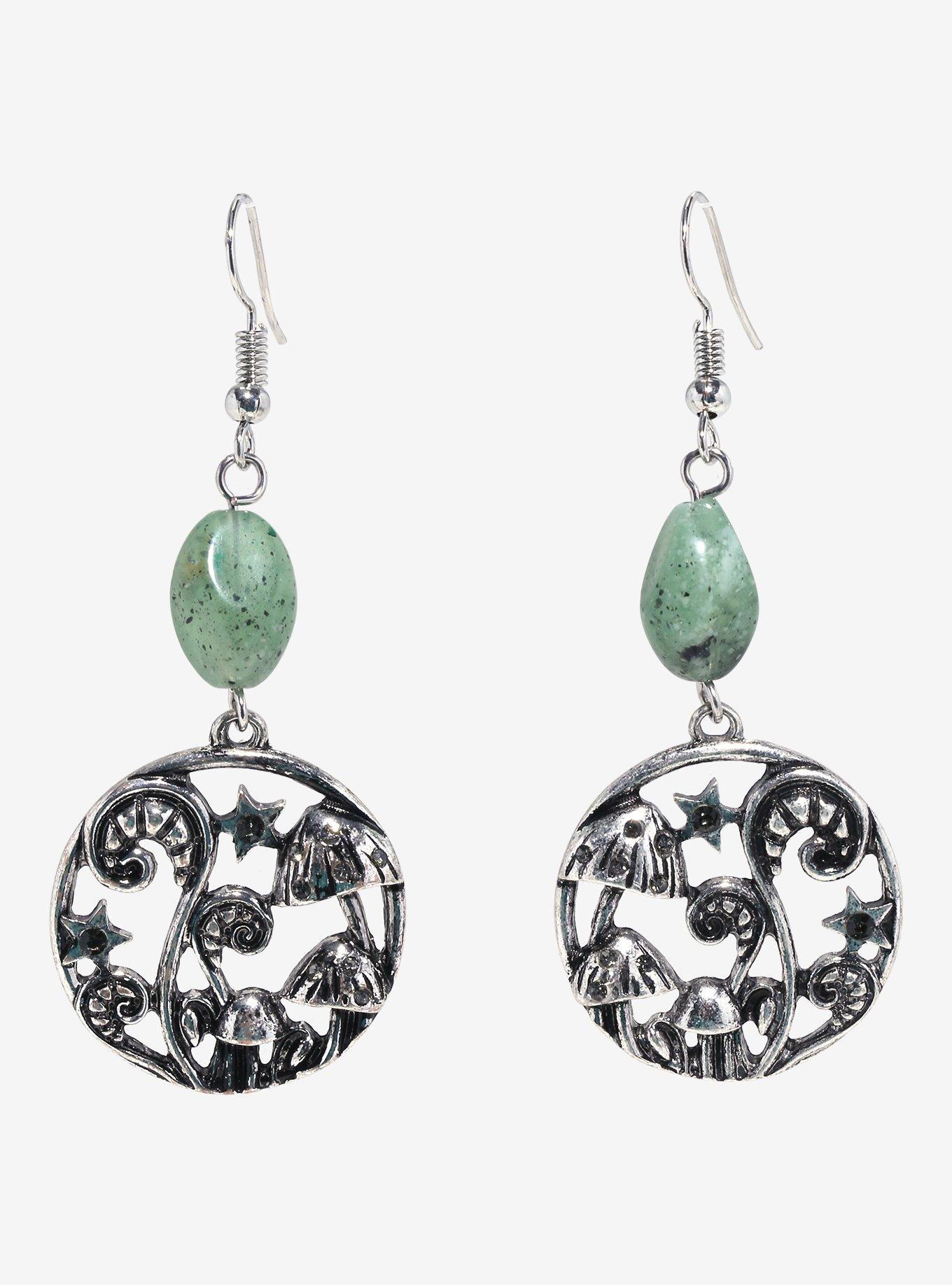 Thorn & Fable Green Stone Mushroom Pendant Earrings, , hi-res