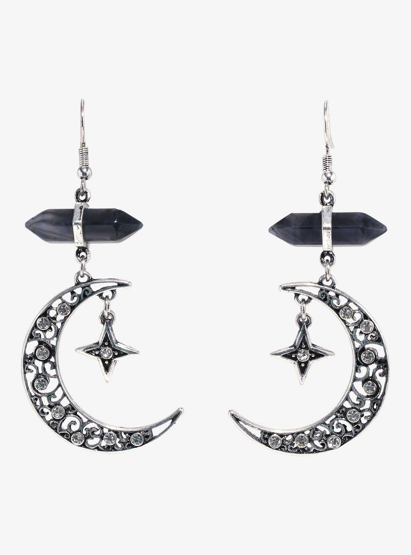 Cosmic Aura Rhinestone Moon Crystal Earrings, , hi-res