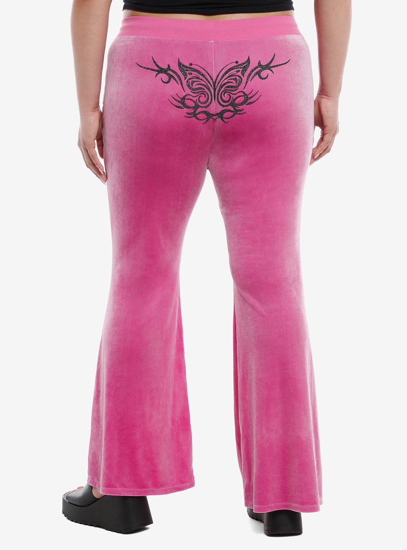 Sweet Society Pink Glitter Butterflies Velvet Girls Lounge Pants Plus Size, , hi-res