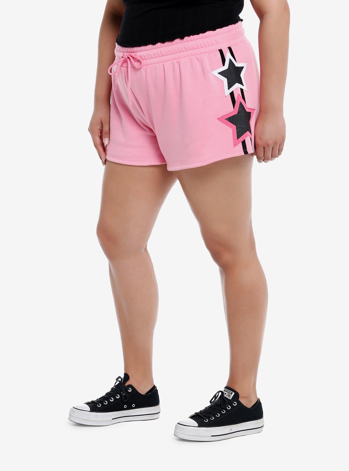 Pink & White Stars Stripe Lounge Shorts Plus