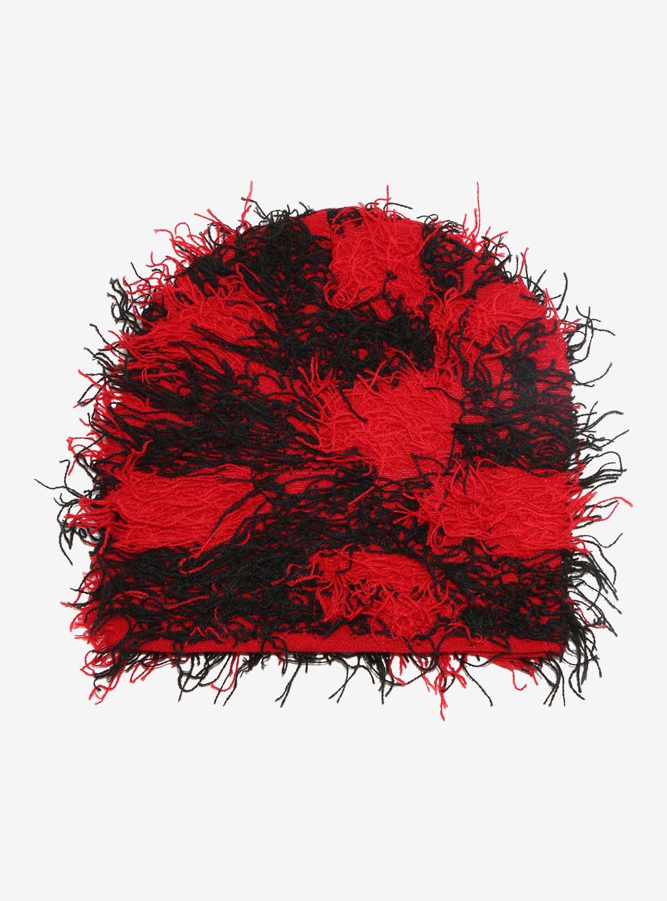 Red & Black Fuzzy Beanie, , alternate