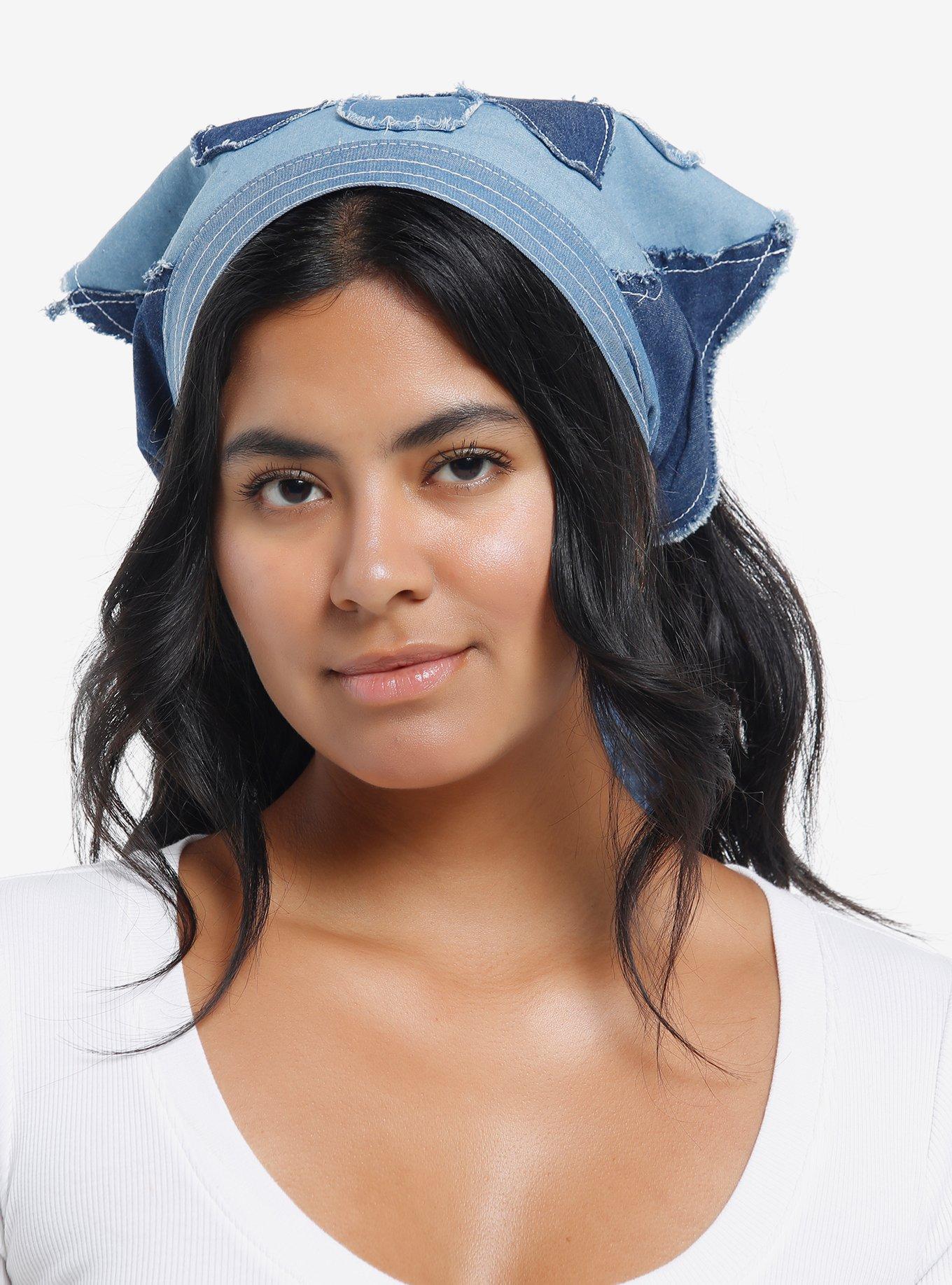 Denim Floral Patchwork Hair Scarf, , alternate