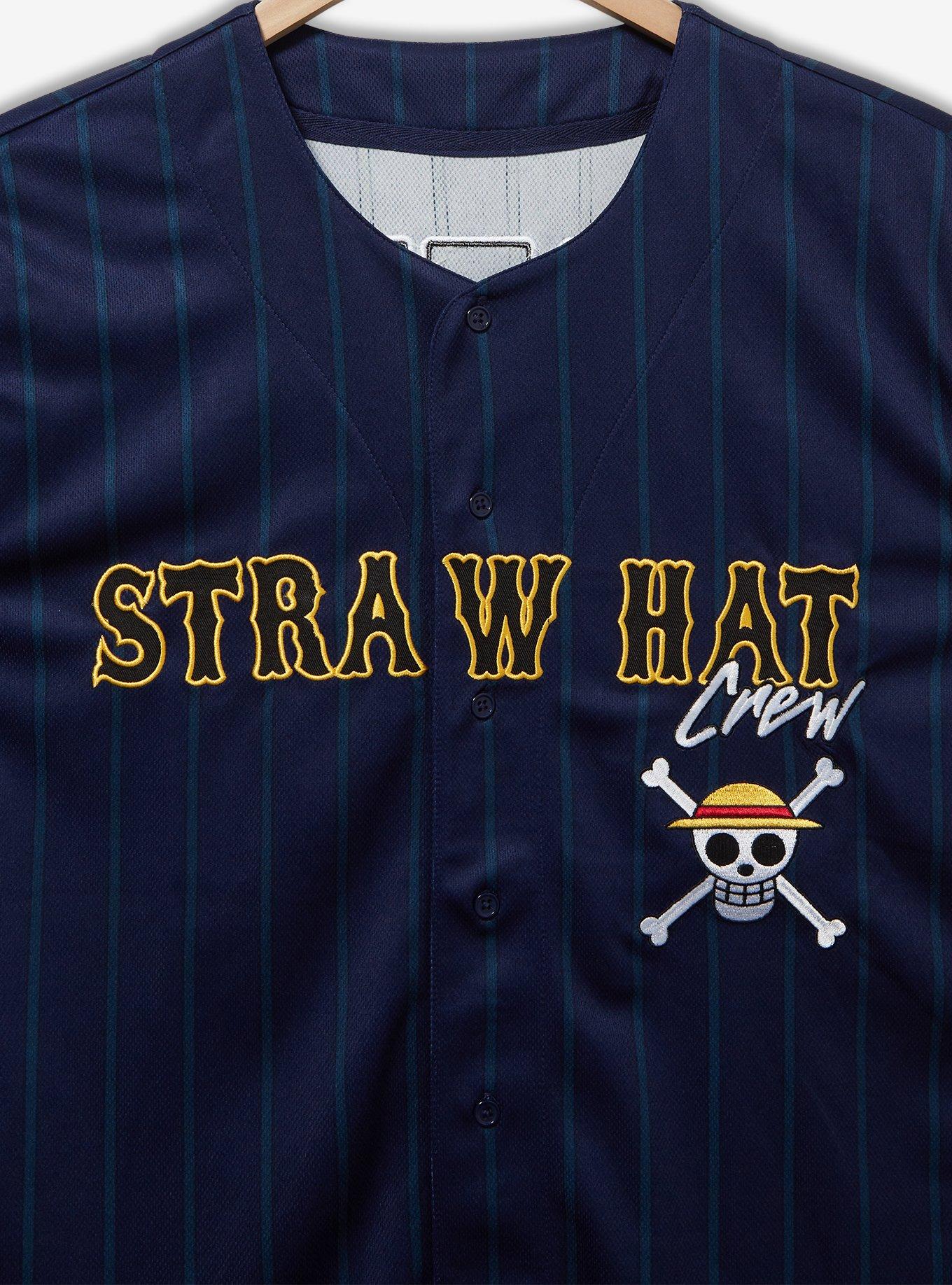 One Piece Monkey D. Luffy Straw Hat Crew Baseball Jersey — BoxLunch Exclusive, NAVY, alternate