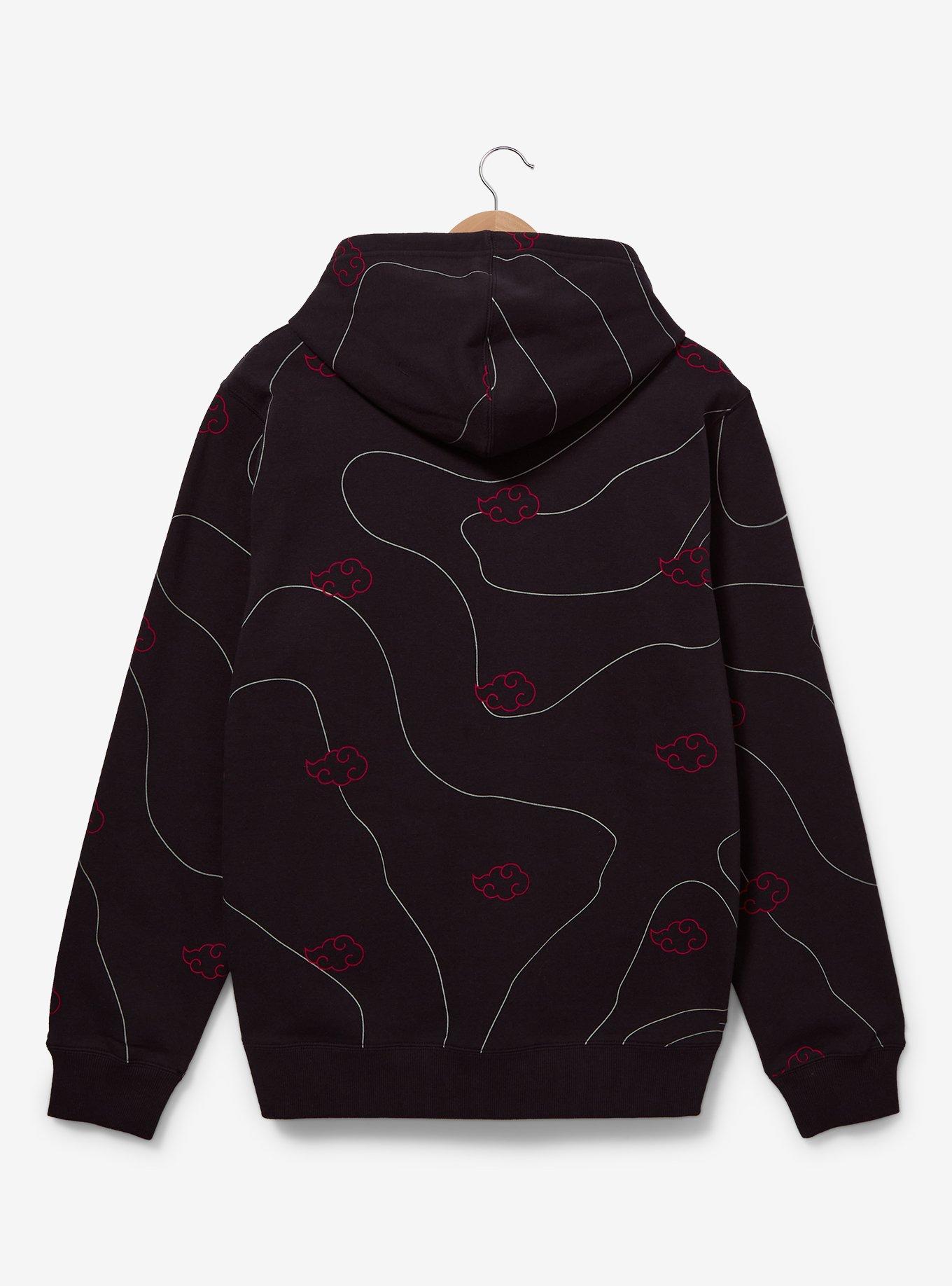 Naruto Shippuden Akatsuki Clouds Patterned Hooded Sweatshirt - BoxLunch Exclusive, BLACK, alternate