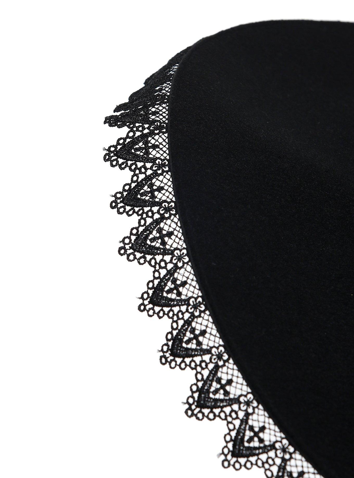 Black Lace Trim Floppy Hat, , hi-res