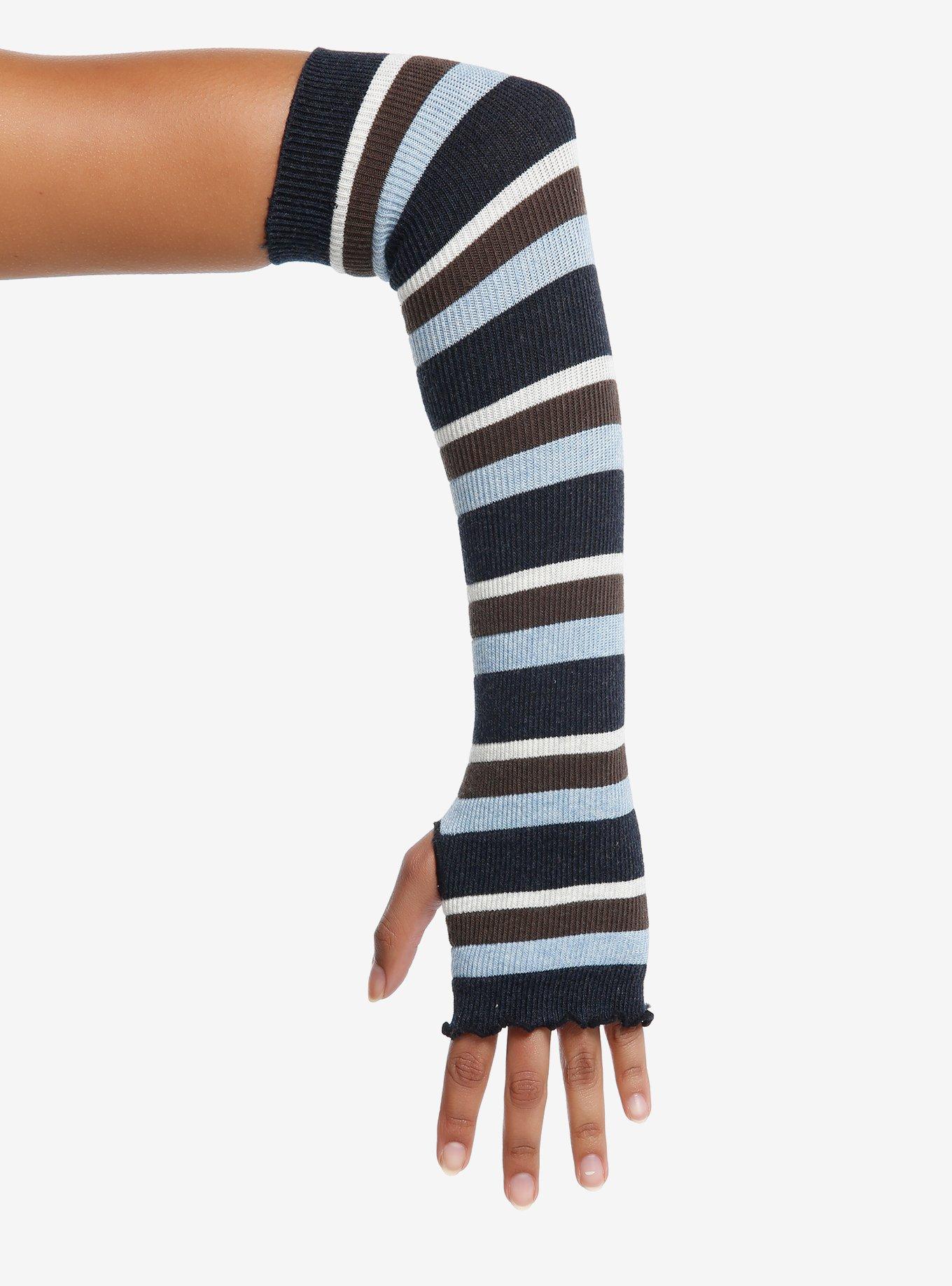 Earthy Blue Stripe Lettuce Edge Arm Warmers, , alternate
