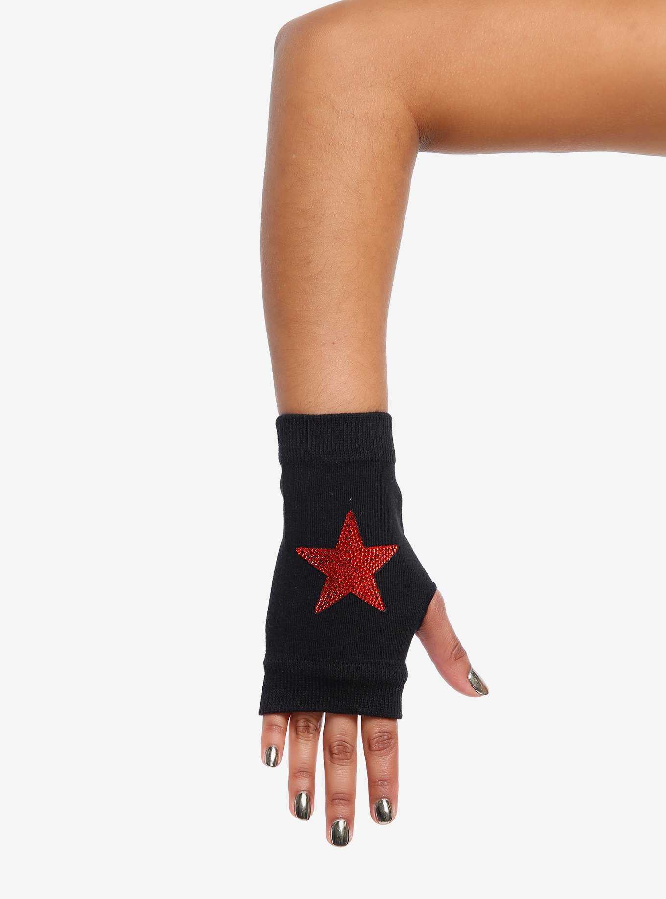 Red Glitter Star Fingerless Gloves, , hi-res