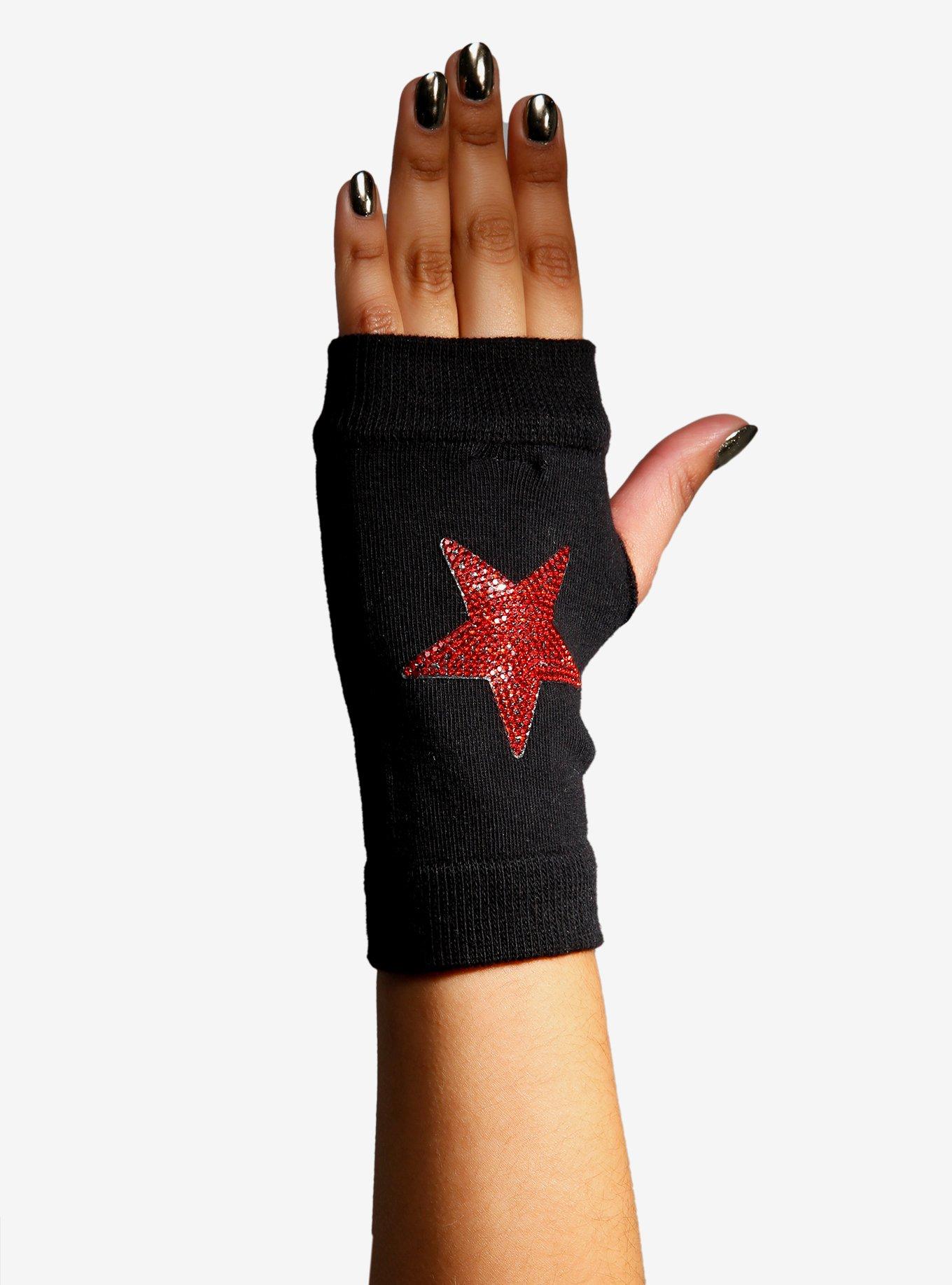 Red Glitter Star Fingerless Gloves, , alternate