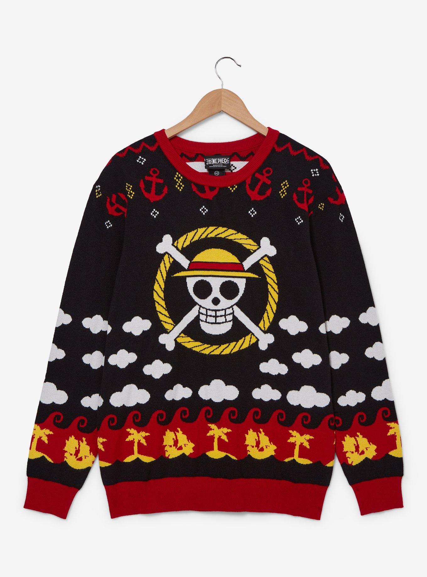 No.1148 ☆横振り刺繍パッチ☆ JOLLY ROGERS One Piece Straw Hat Jolly Roger Patterned Sweater - BoxLunch