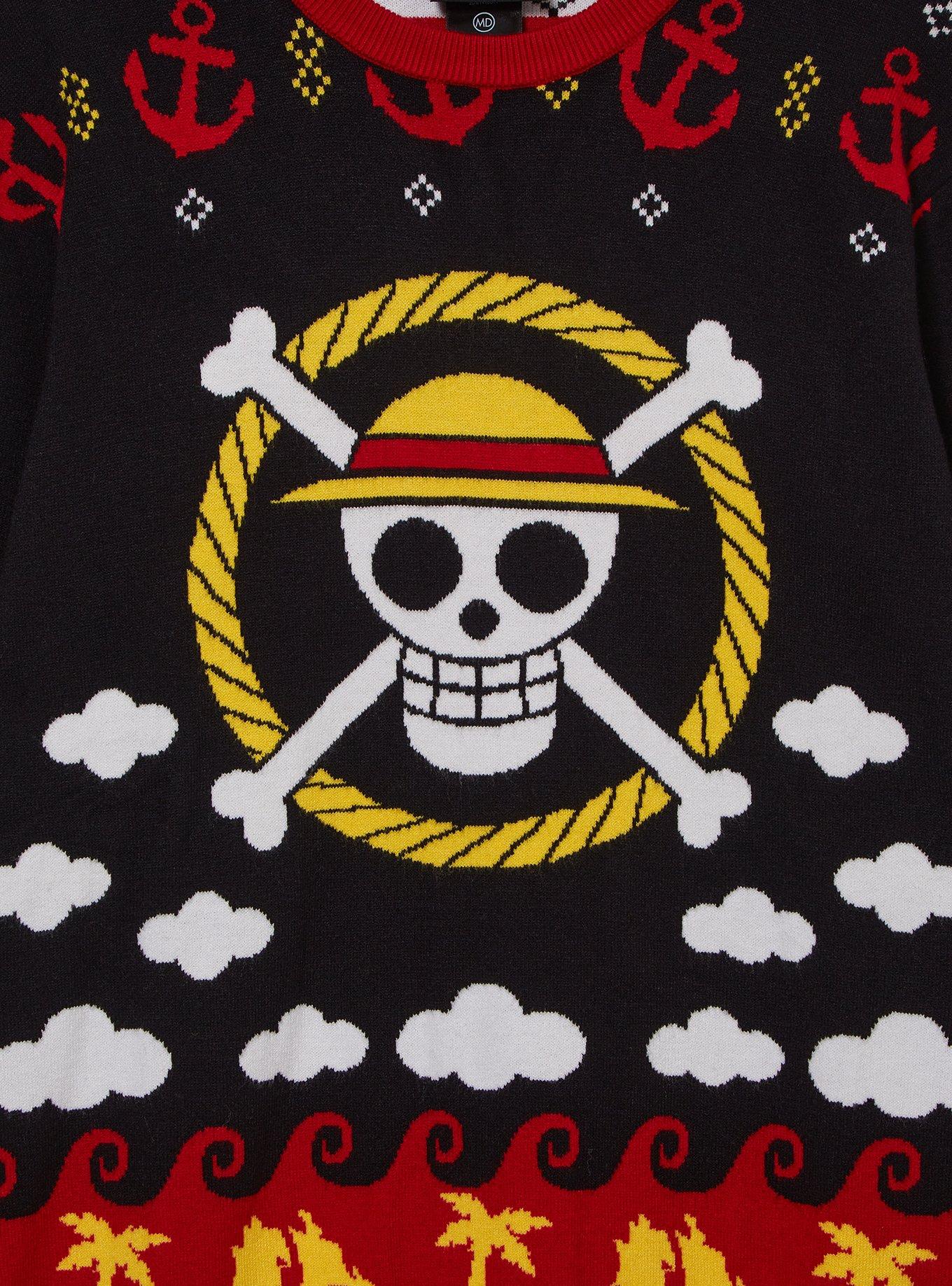 One Piece Straw Hat Jolly Roger Patterned Sweater - BoxLunch Exclusive, BLACK, alternate