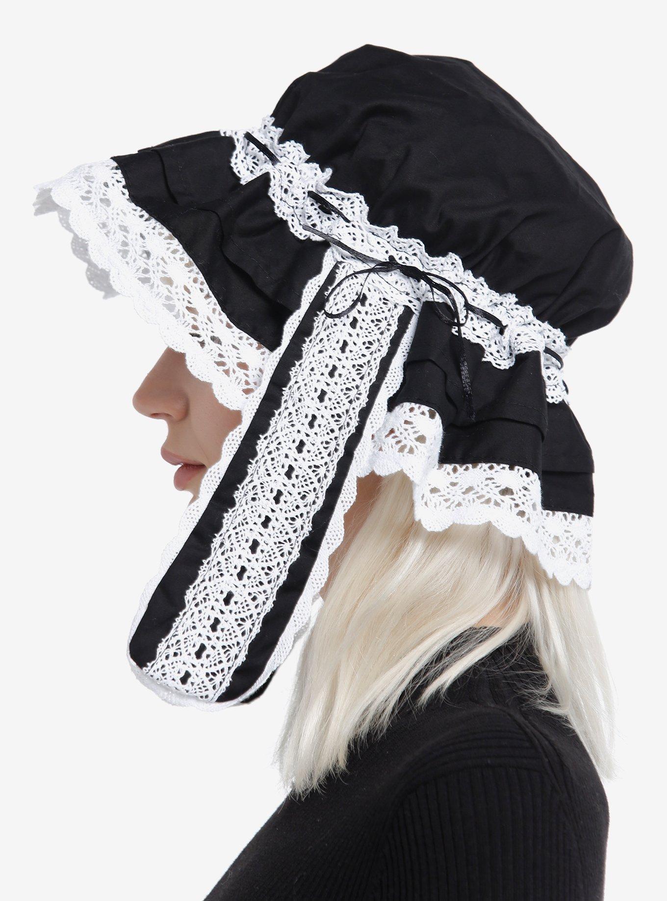 Black & White Bunny Ear Lace Bonnet, , alternate