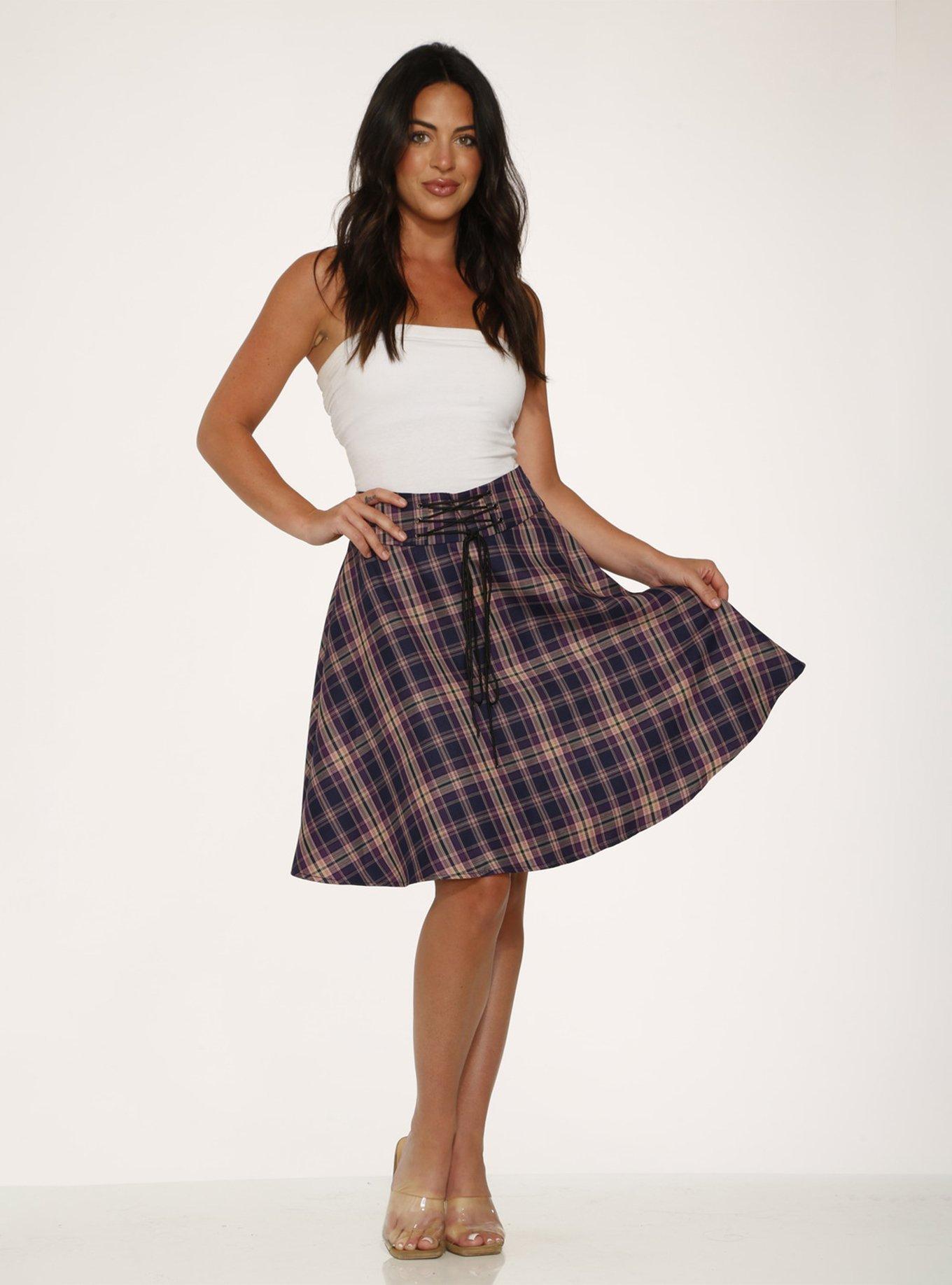 Purple Plaid Skirt, PLAID - PURPLE, alternate