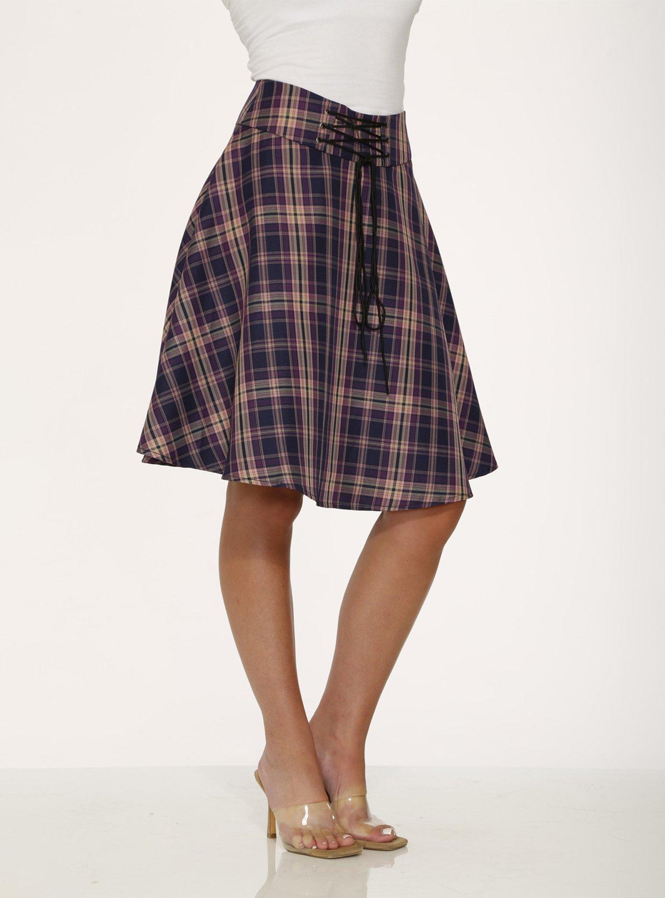 Purple Plaid Skirt, PLAID - PURPLE, alternate