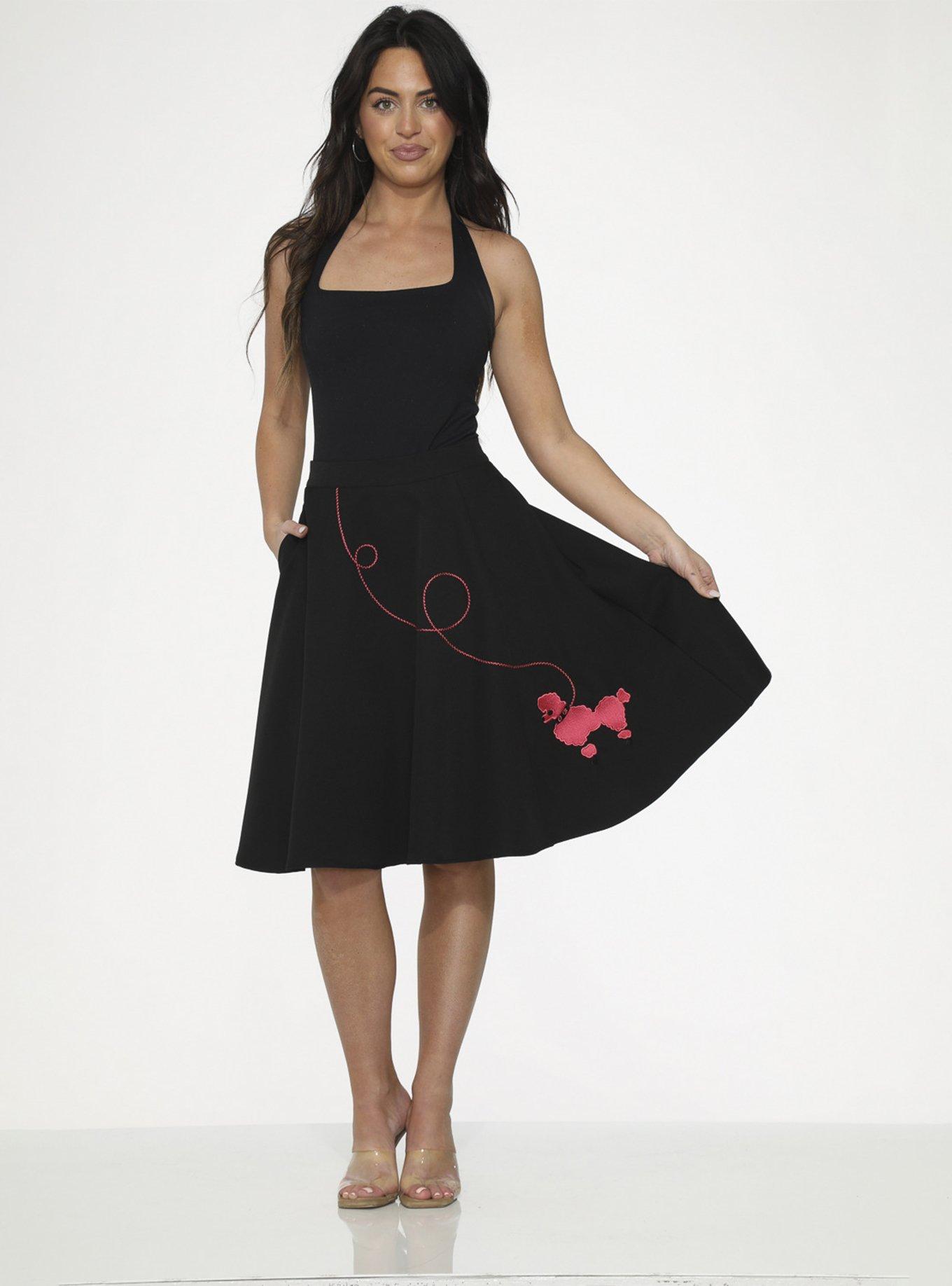 Black Hot Pink Poodle Skirt, BLACK, alternate