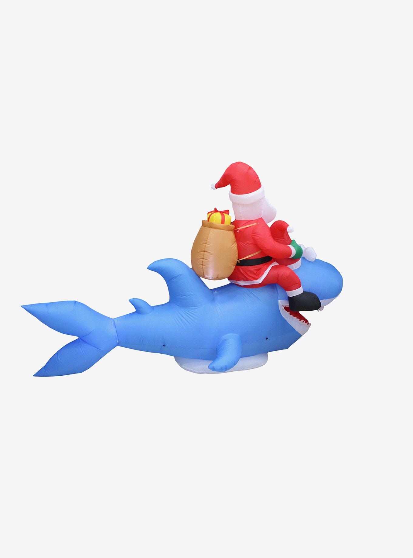 Santa Riding Shark Inflatable Decor, , alternate