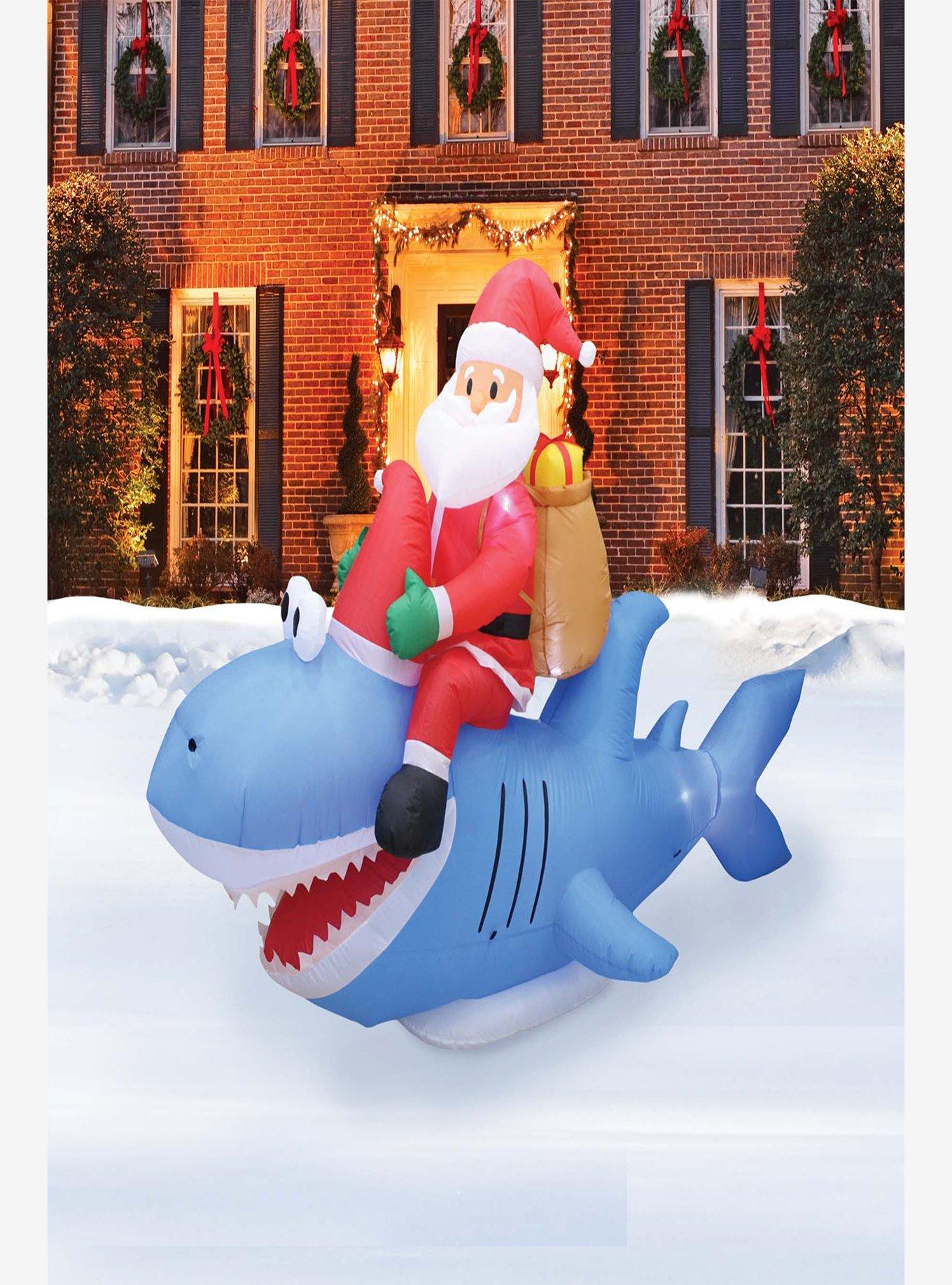 Santa Riding Shark Inflatable Decor, , alternate