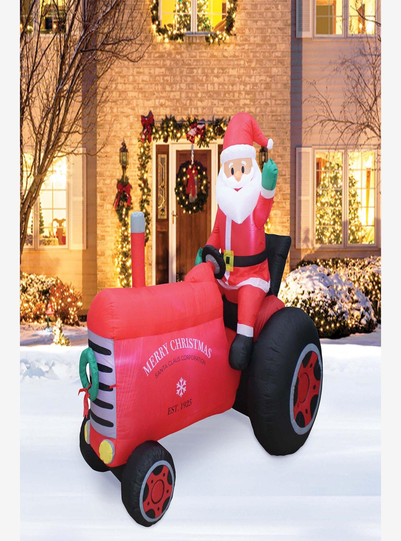 Santa on Vintage Tractor Inflatable Decor, , alternate