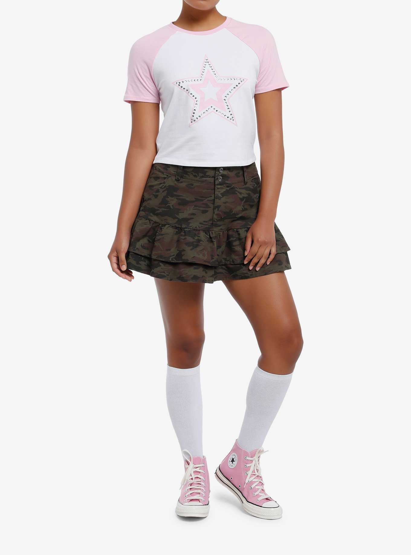 Sweet Society Rhinestone Star Girls Crop Baby Raglan T-Shirt, , hi-res