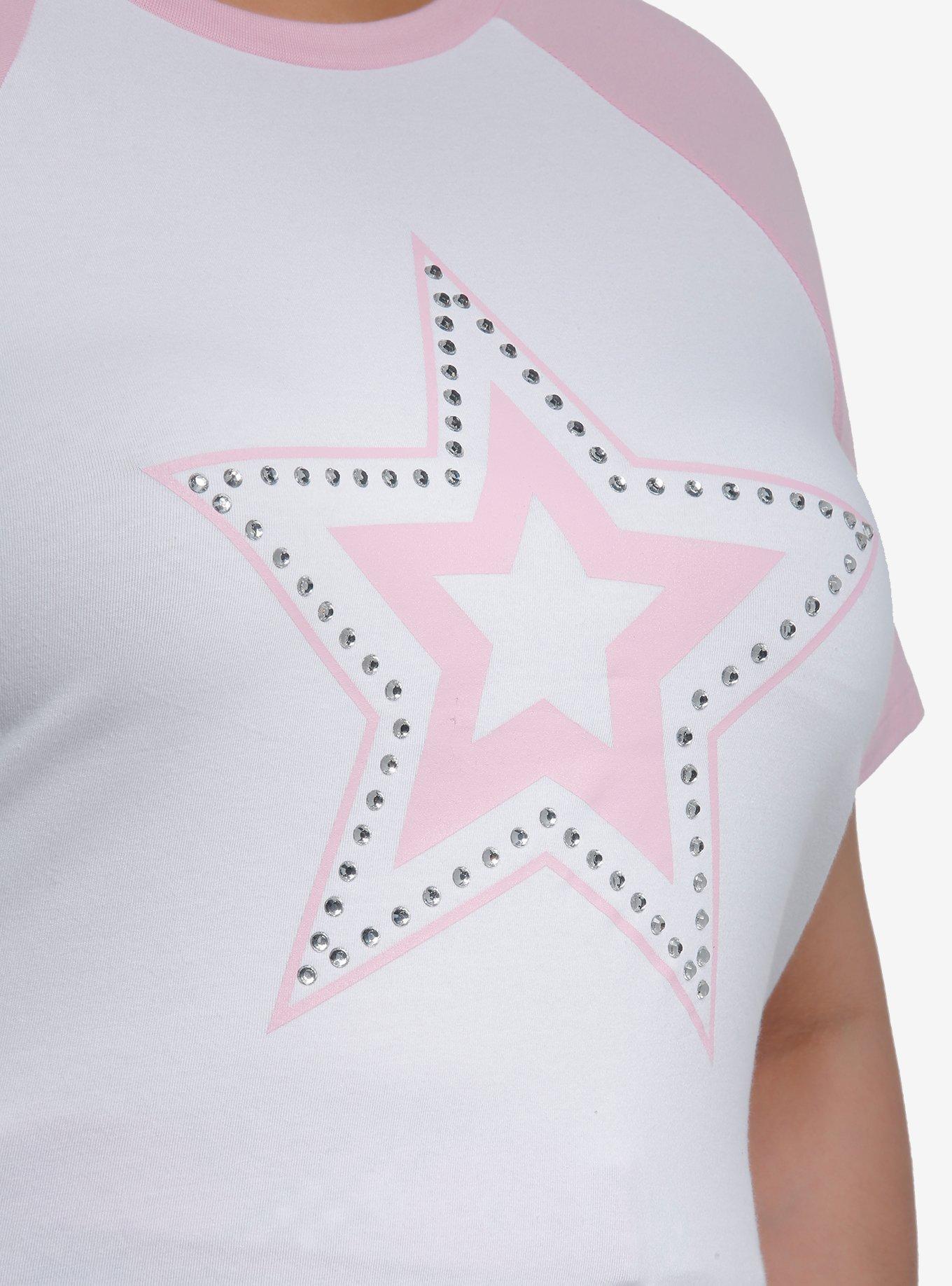 Sweet Society Rhinestone Star Girls Crop Baby Raglan T-Shirt Plus Size, , alternate