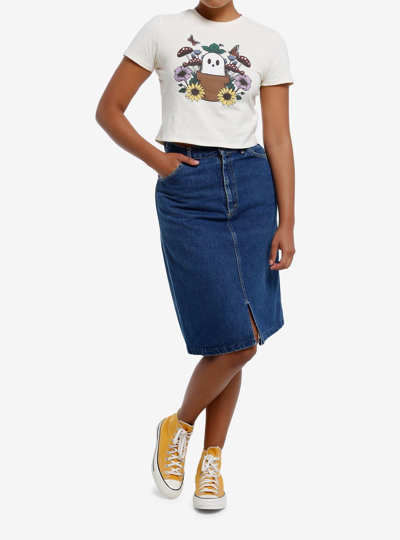 Thorn & Fable Ghost & Flowers Girls Crop T-Shirt, MULTI, alternate