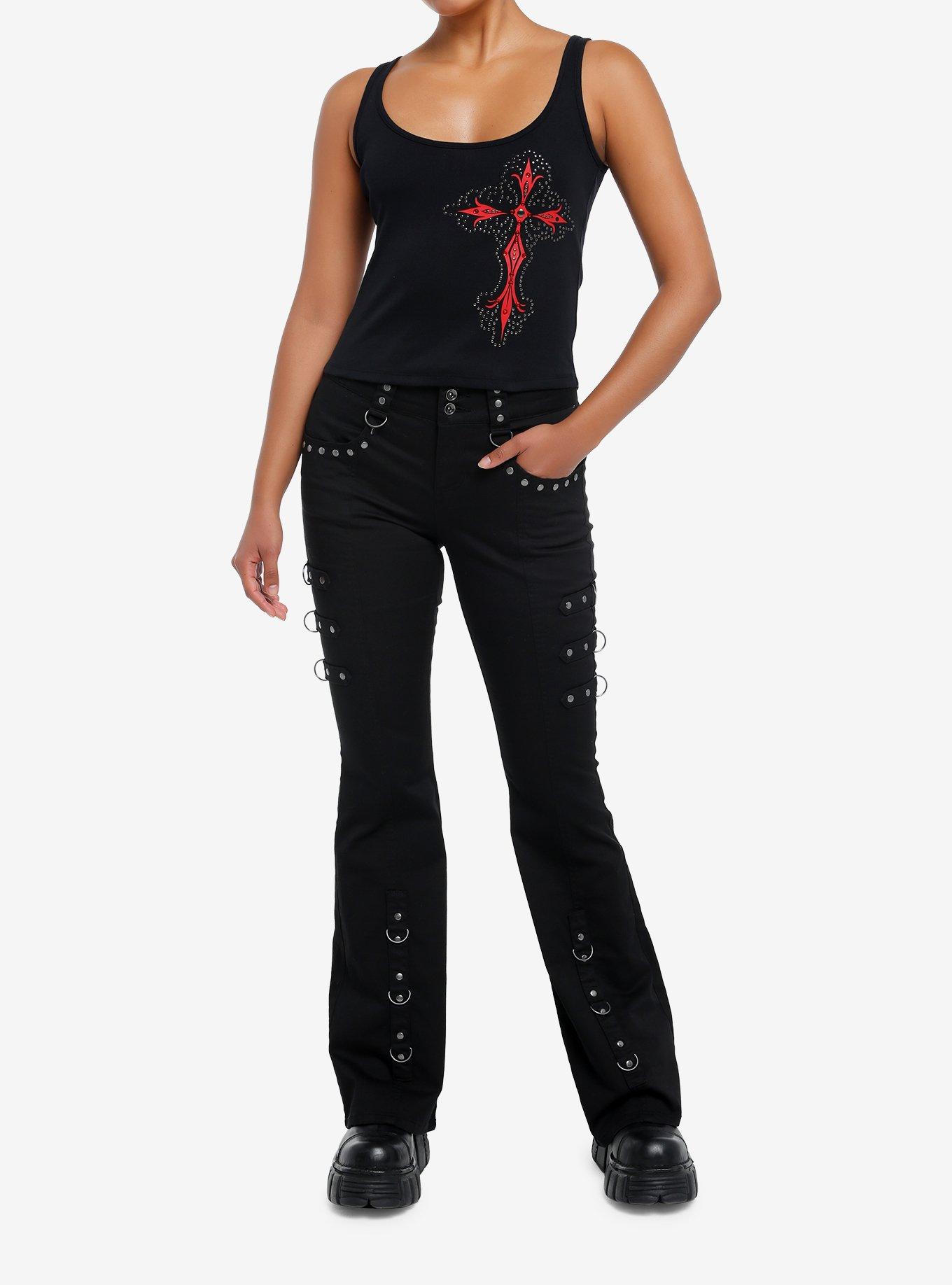 Social Collision Bedazzled Gothic Cross Girls Tank Top, , hi-res