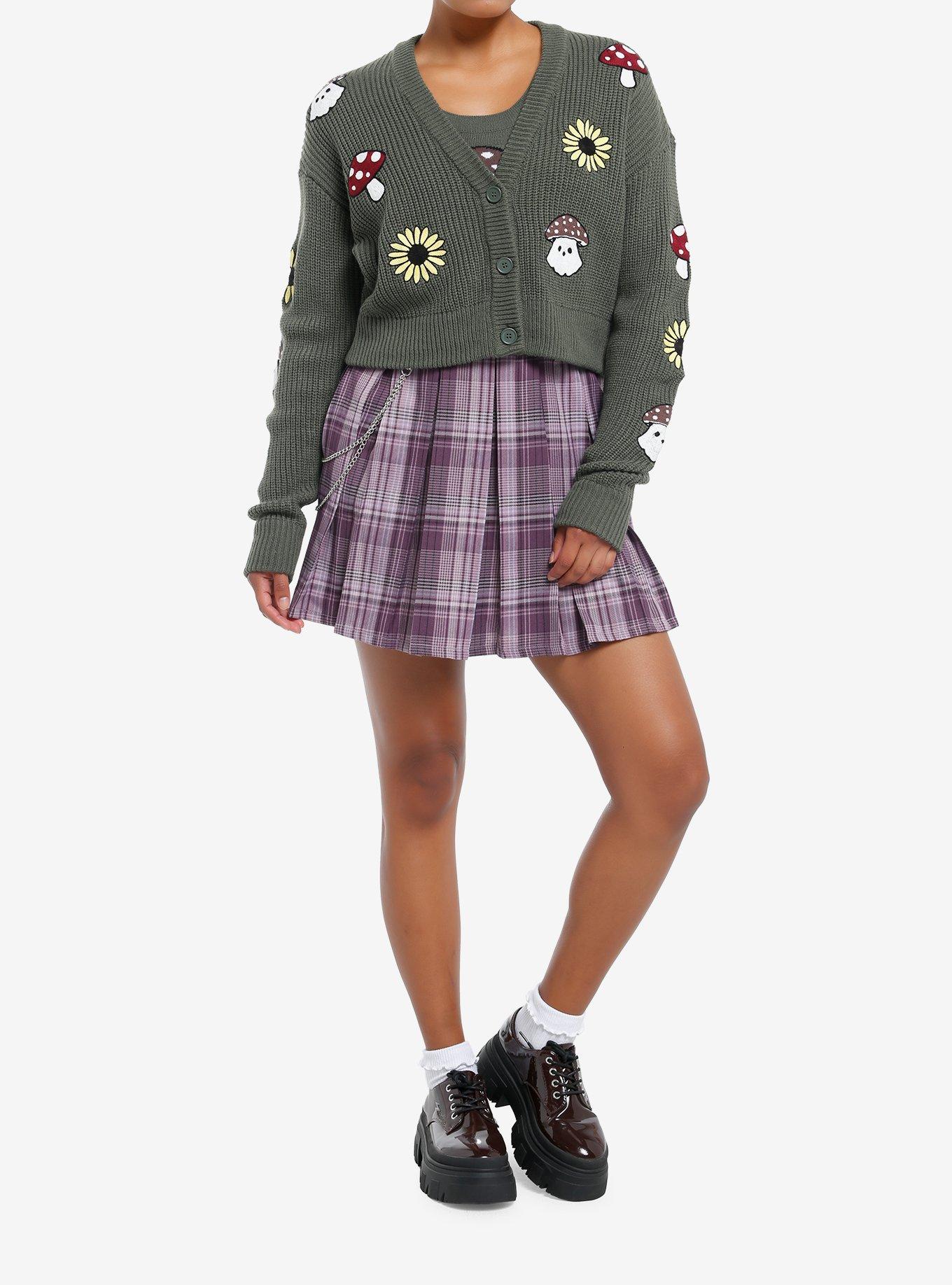 Thorn & Fable Mushroom Ghost Girls Crop Cardigan & Tank Top Set