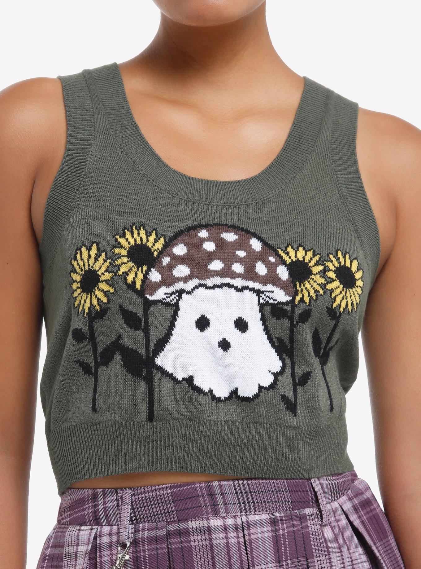 Thorn & Fable Mushroom Ghost Girls Crop Cardigan & Tank Top Set, , alternate