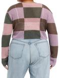 Thorn & Fable Pink & Brown Checker Patches Girls Crop Knit Sweater Plus Size, BROWN, alternate