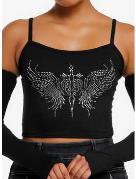 Social Collision Rhinestone Winged Heart Dagger Girls Tank Top With Arm Warmers, , hi-res